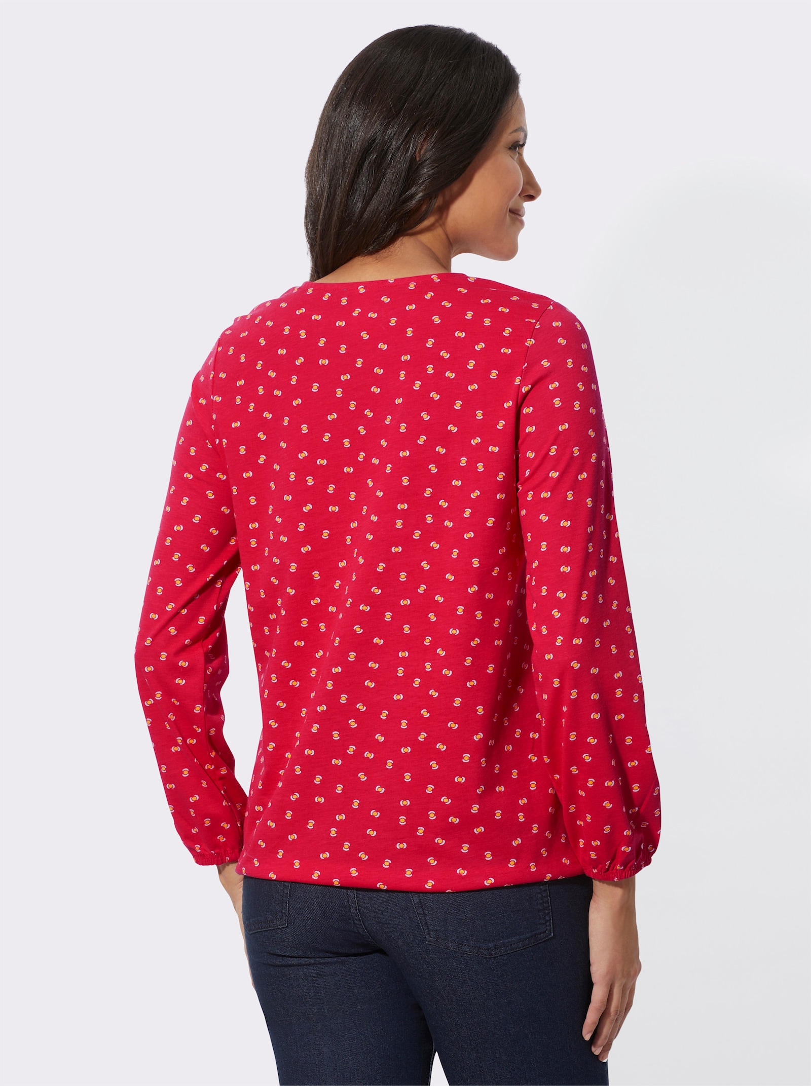 Langarmshirt mit elastischen Abschlüssen - rot-ocker-bedruckt