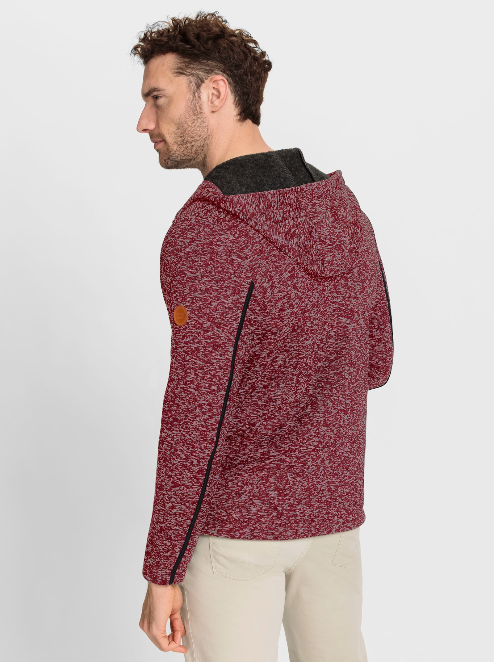 Marco Donati Pletená bunda-flauš, kapucňa - tmavočervená melírovaná