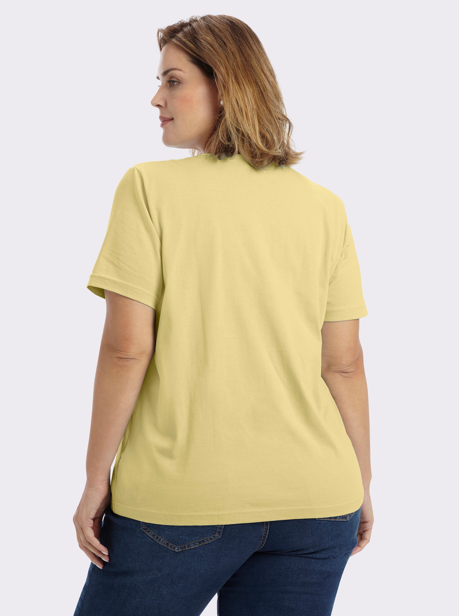 Kurzarmshirt mit V-Ausschnitt - vanillegelb