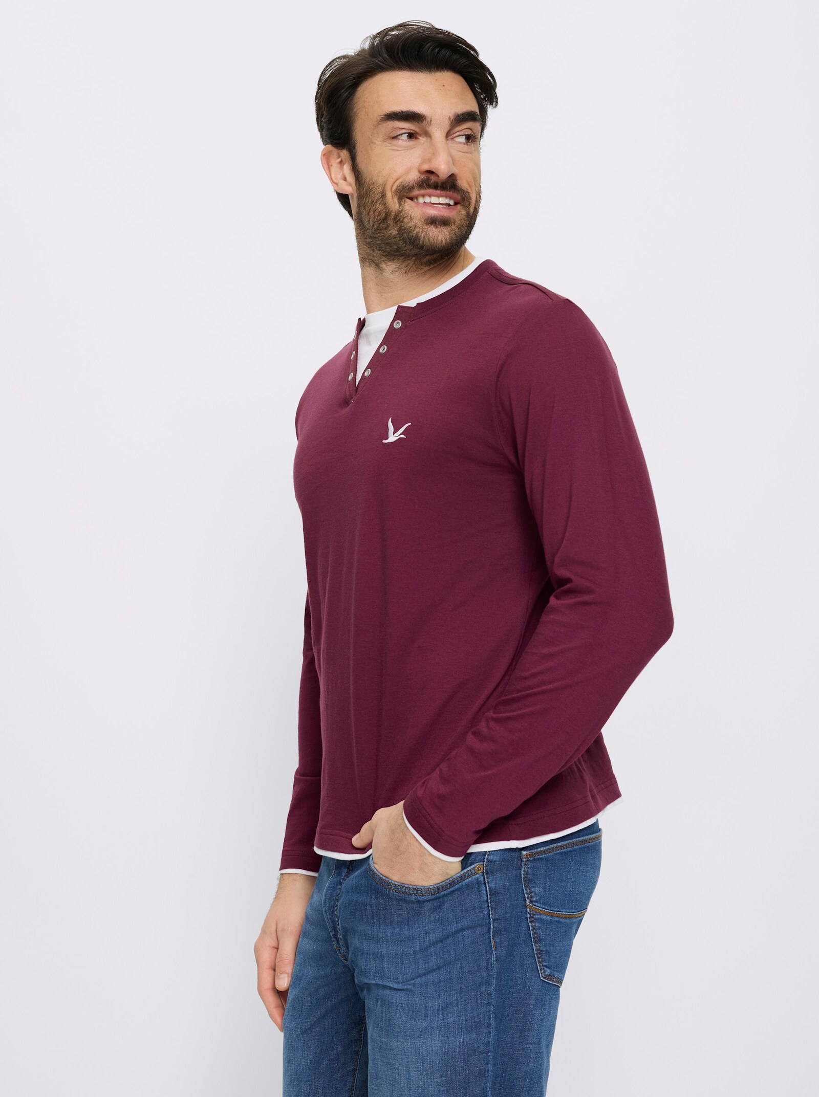 Catamaran Langarmshirt im Doppelpack - grau-meliert + bordeaux
