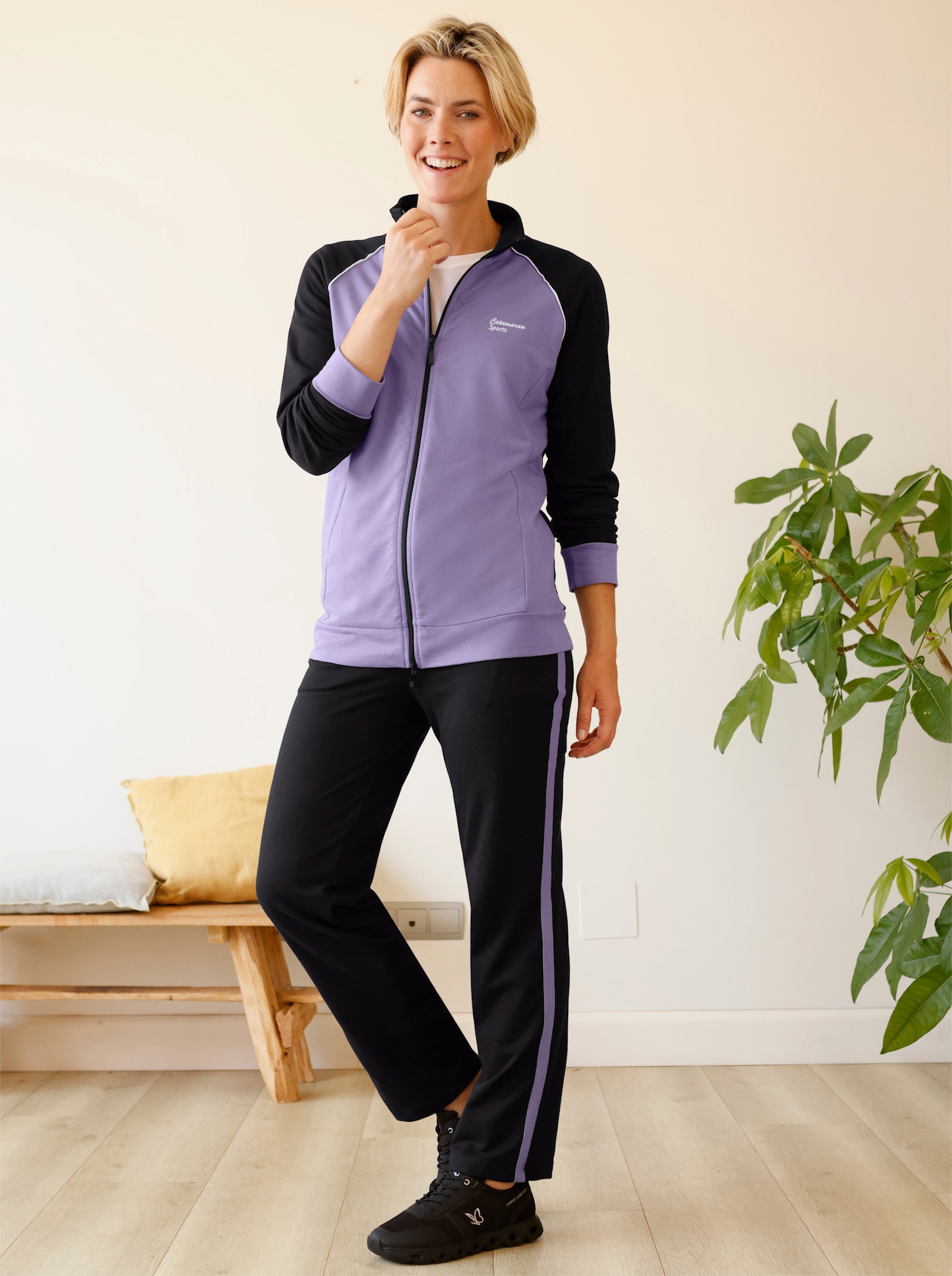 Catamaran Sports Vrijetijdsbroek met contraststreep - zwart/lavendel