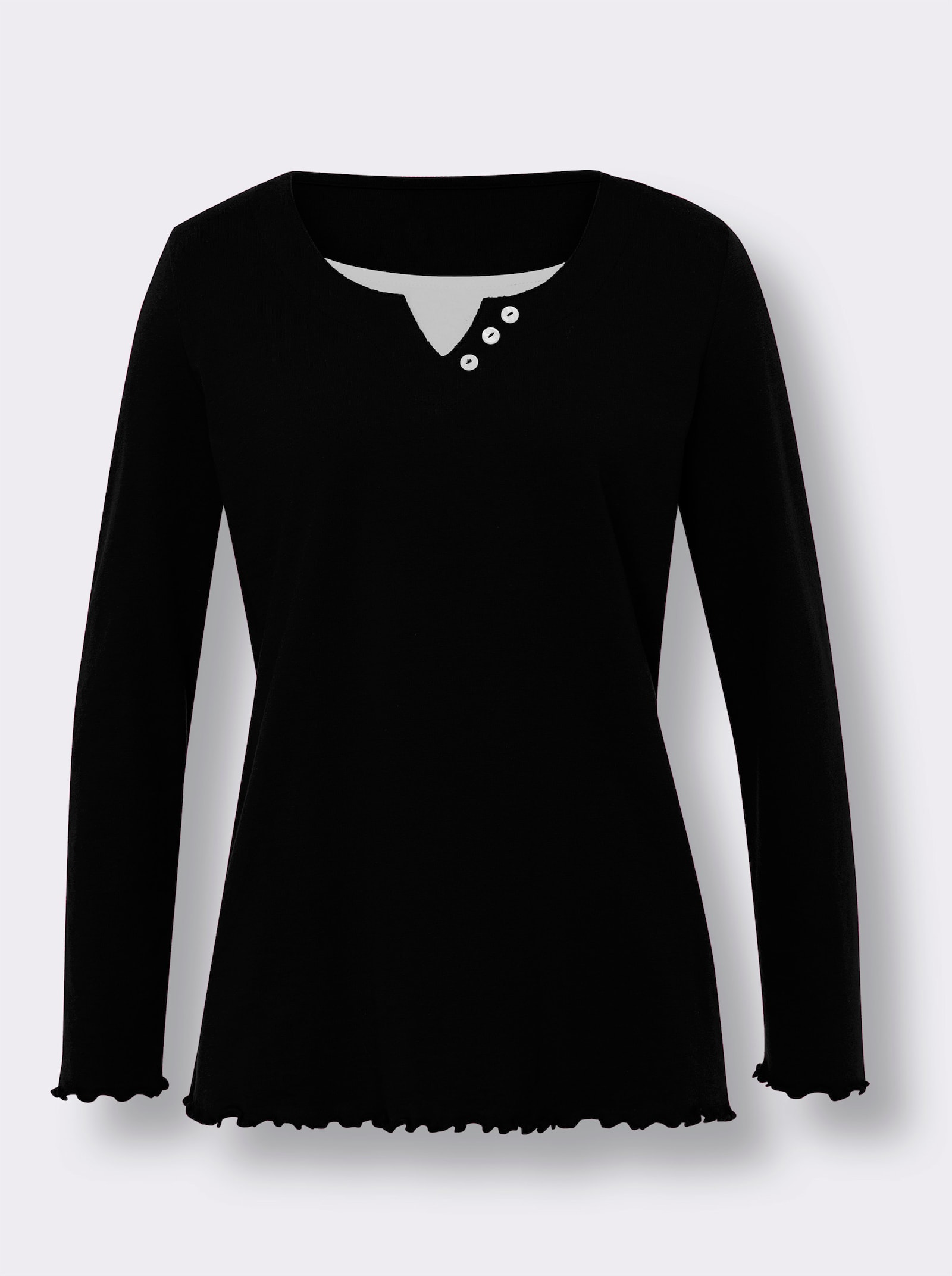 2-in-1-shirt met lange mouwen en golvende boorden - zwart/wit