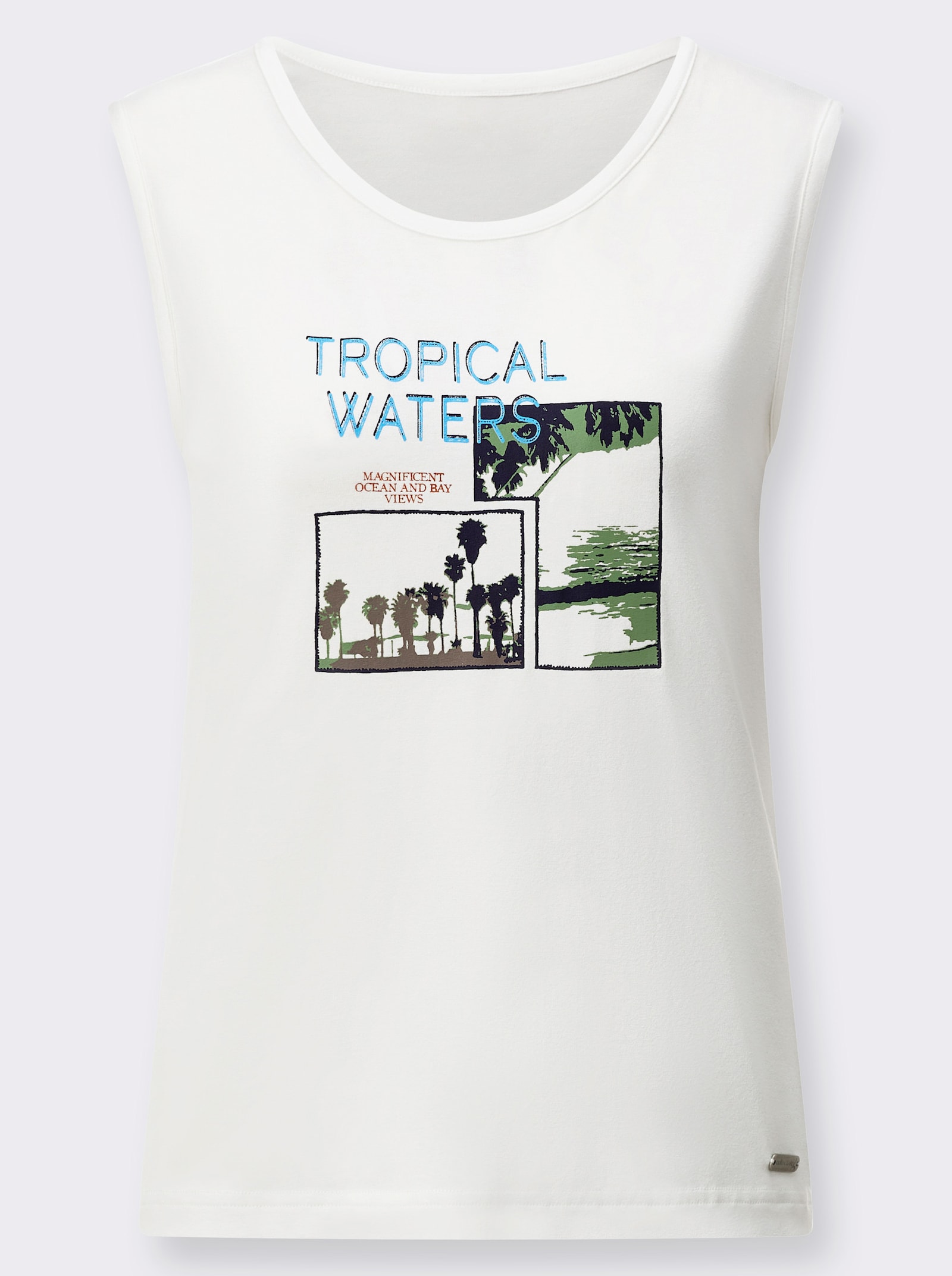 Shirttop mit weitem Rundhals-Ausschnitt - ecru-bedruckt