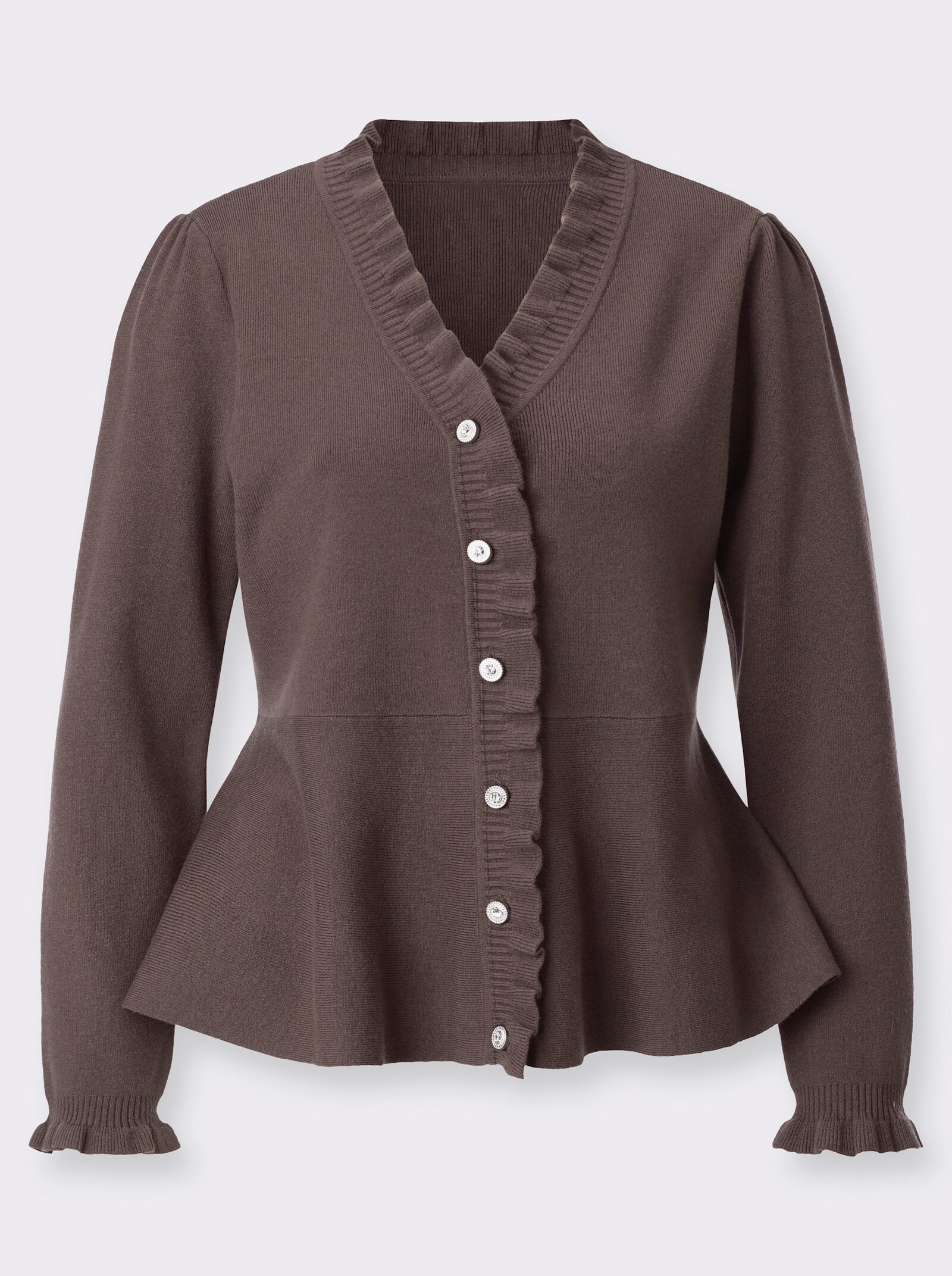 Strickjacke mit Schößchen - dunkeltaupe