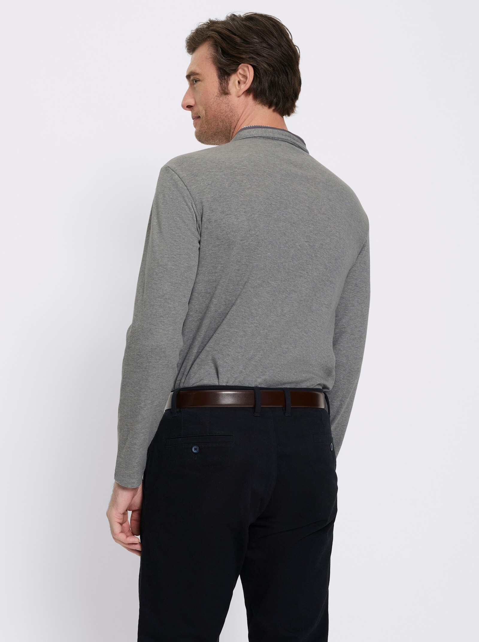 Marco Donati Langarmshirt mit Button-Down-Kragen - grau-meliert