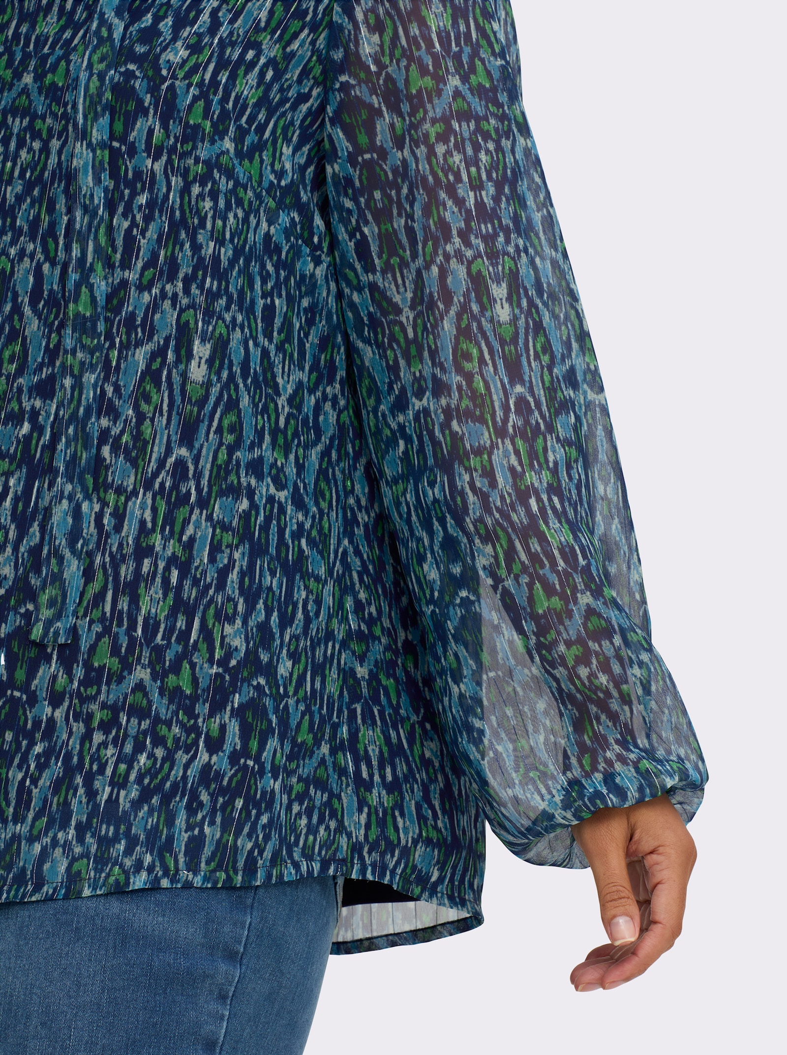 sheego by Joe Browns Chiffonbluse mit Glanz-Nadelstreifen - tiefblau-bedruckt