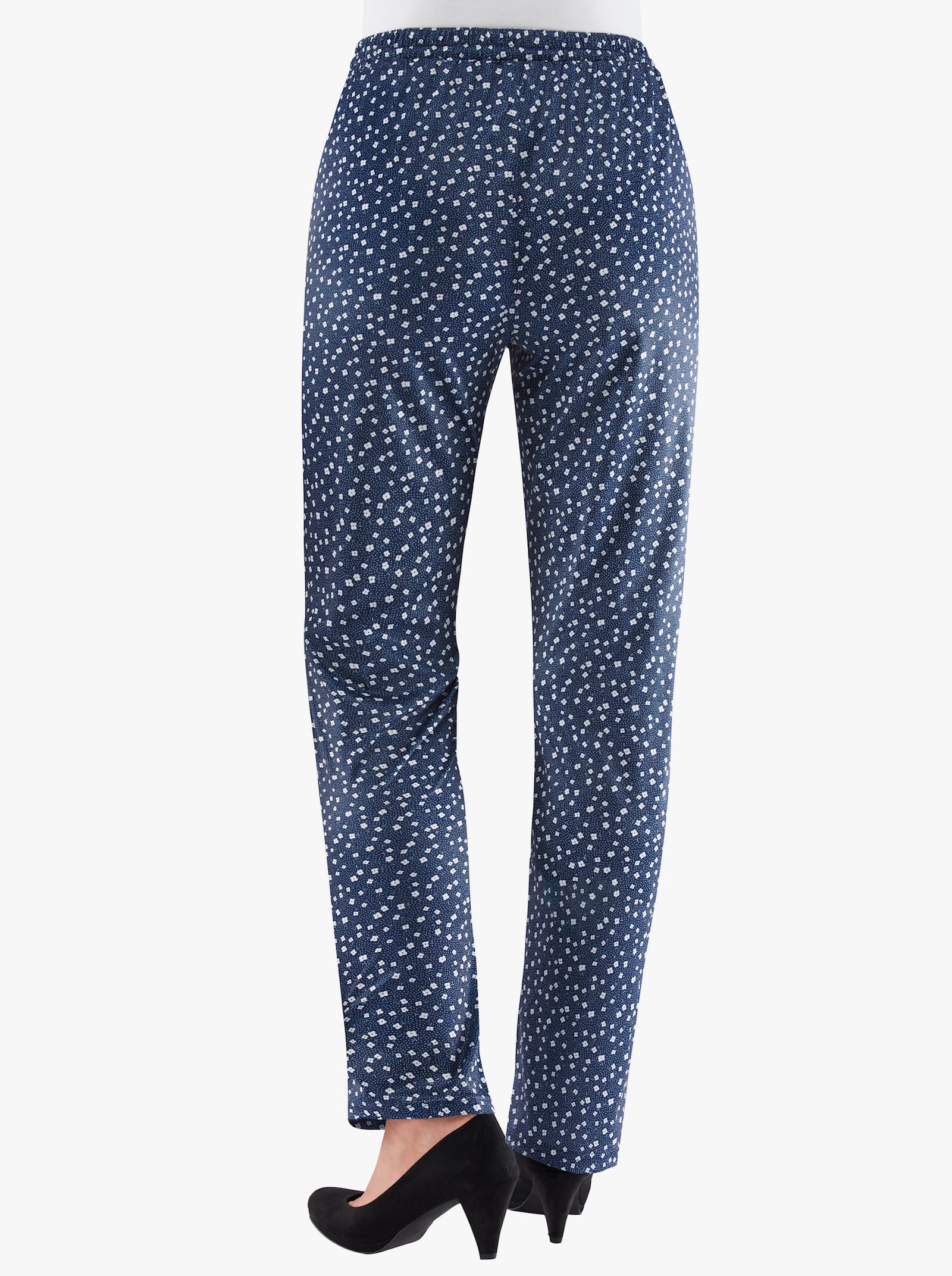  Jerseybroek met bindceintuur - marine/millefleurs