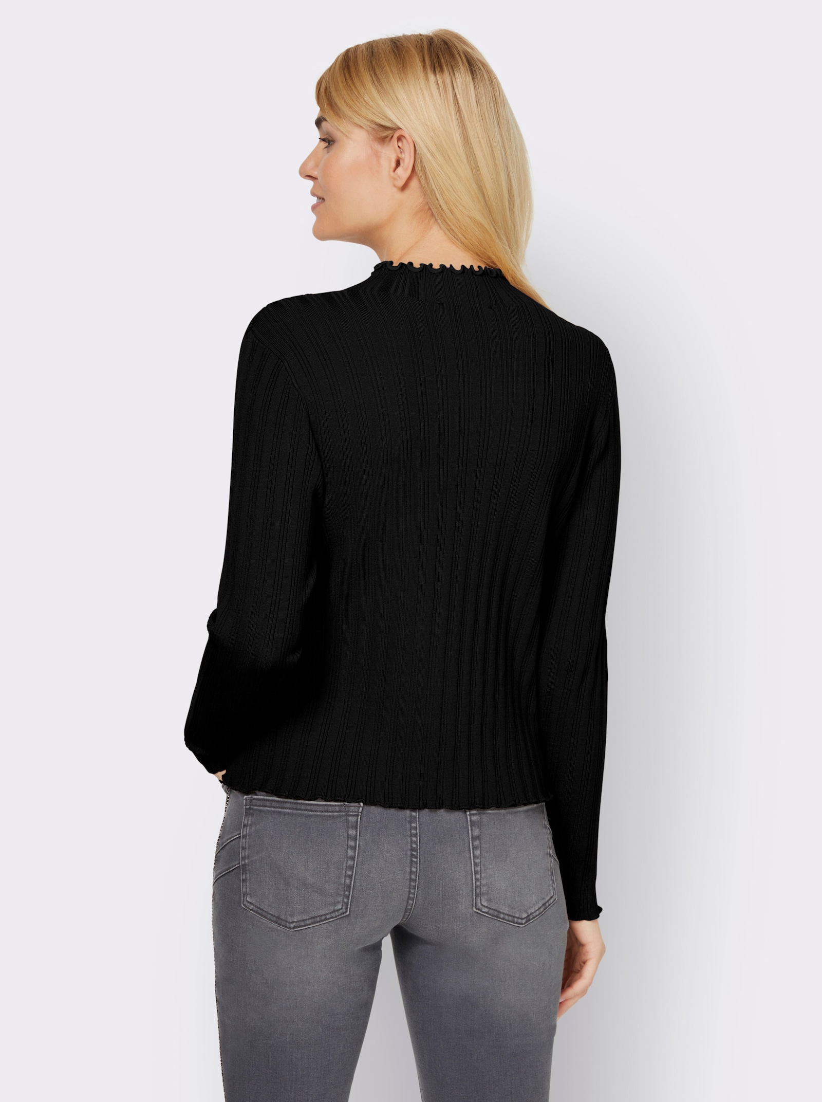 heine Pullover met opstaande kraag en ribtricot - zwart
