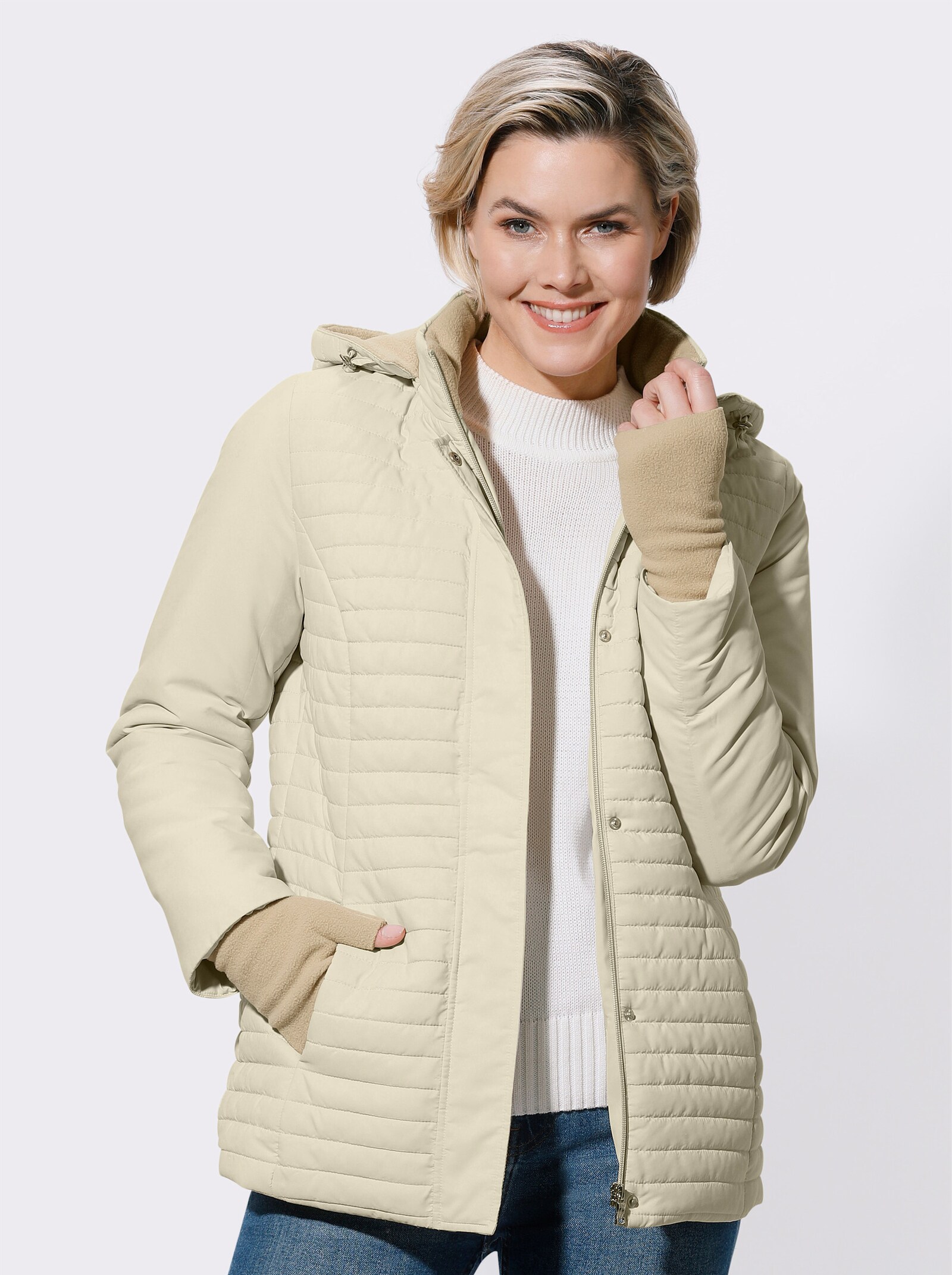 Steppjacke mit abnehmbarer Kapuze - sand