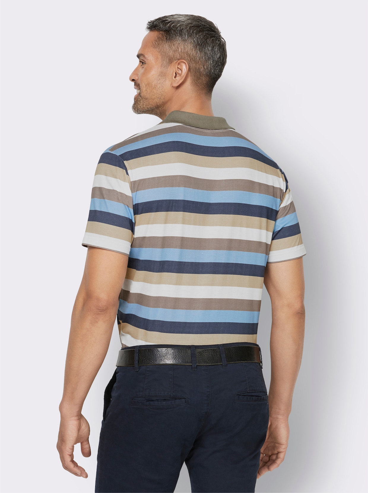 Poloshirt - taupe-beige-eisblau-gestreift