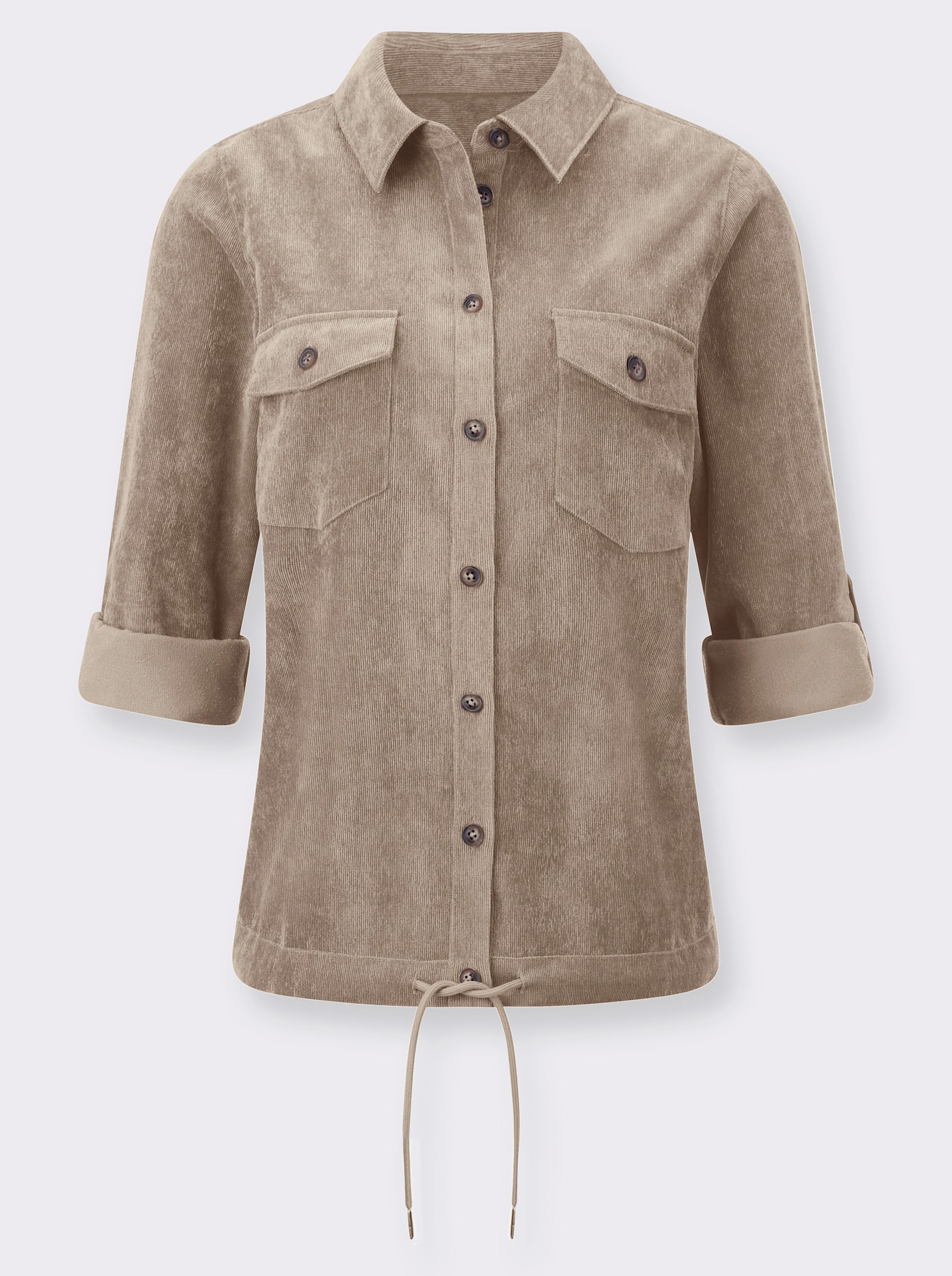 Blouse met lange mouwen van ribcord - sesam