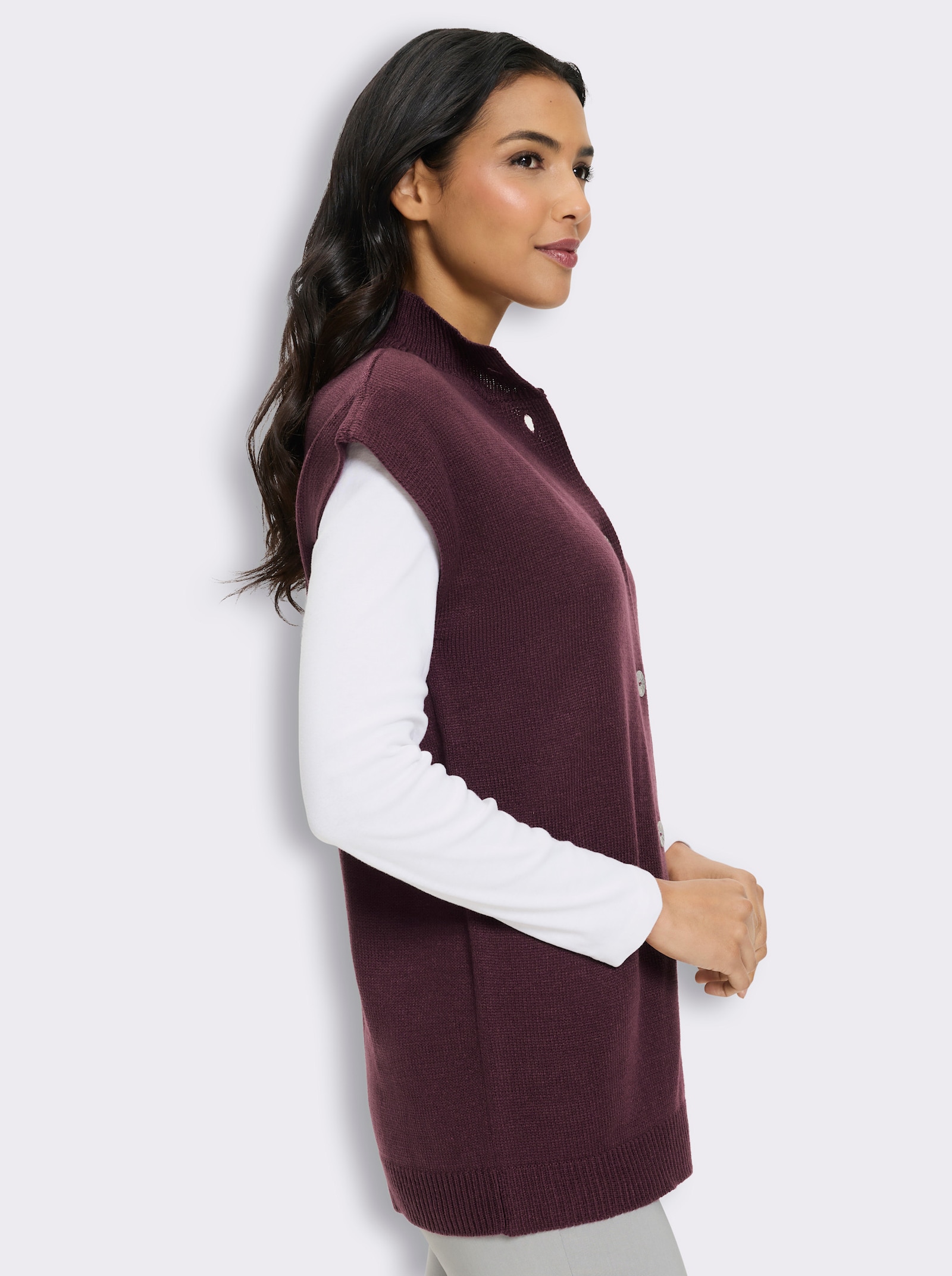 Longstrickjacke mit überschnittenen Schultern - burgund