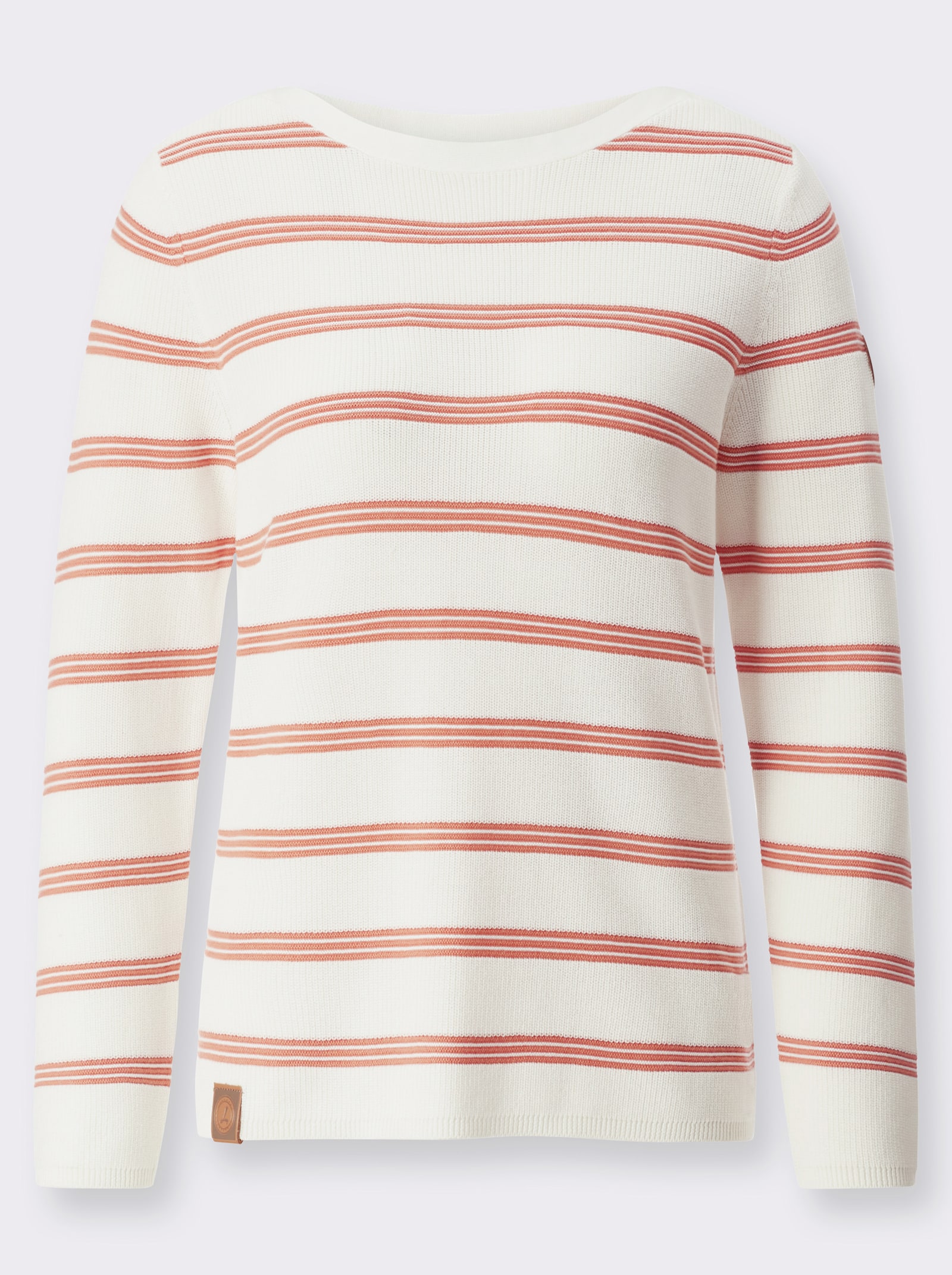 Pulóver s lodičkovým výstrihom - papájová – svetlobéžová priečne pruhovaná