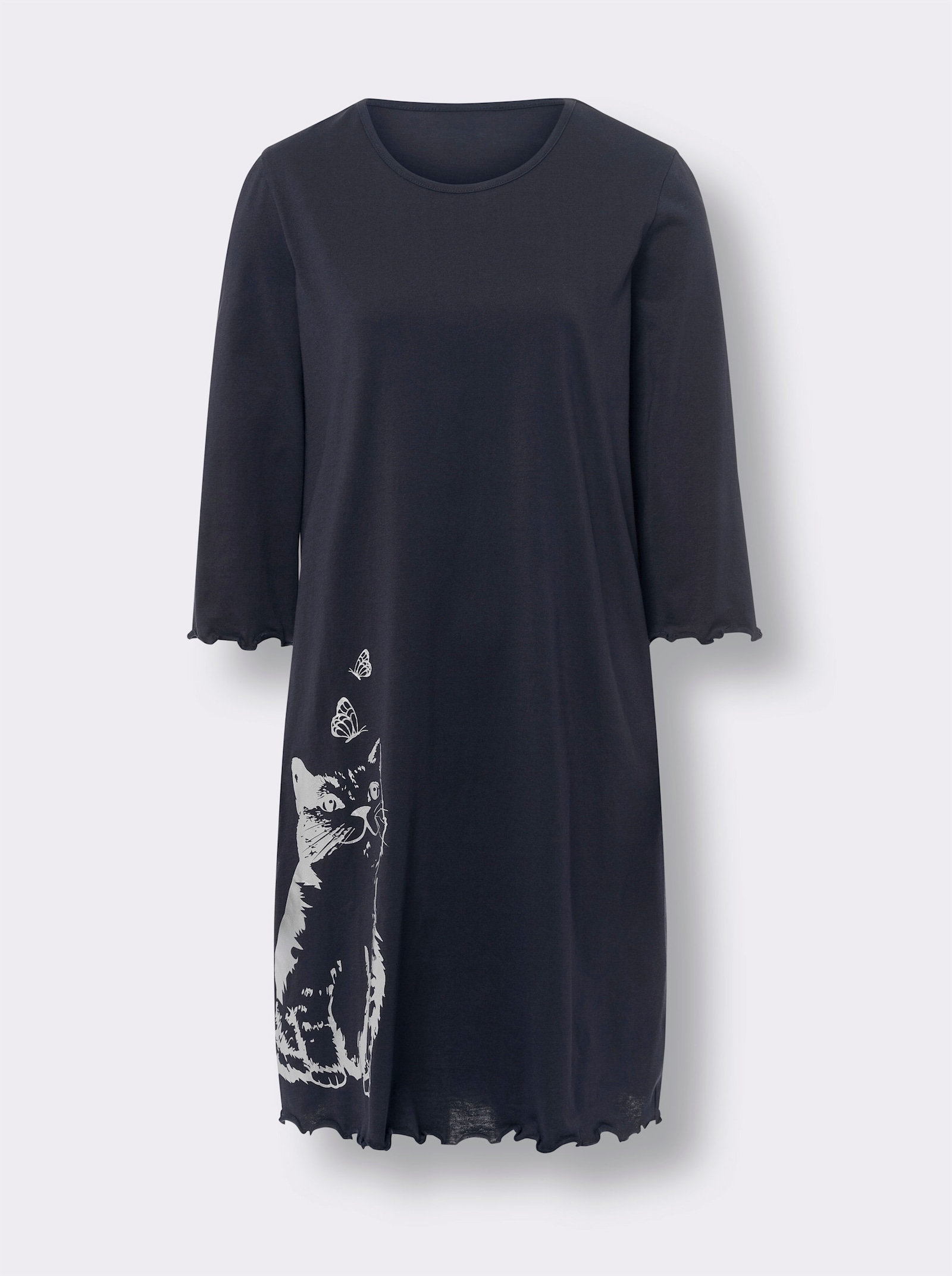 Nachthemd mit Katzen-Druck-Motiv - marine