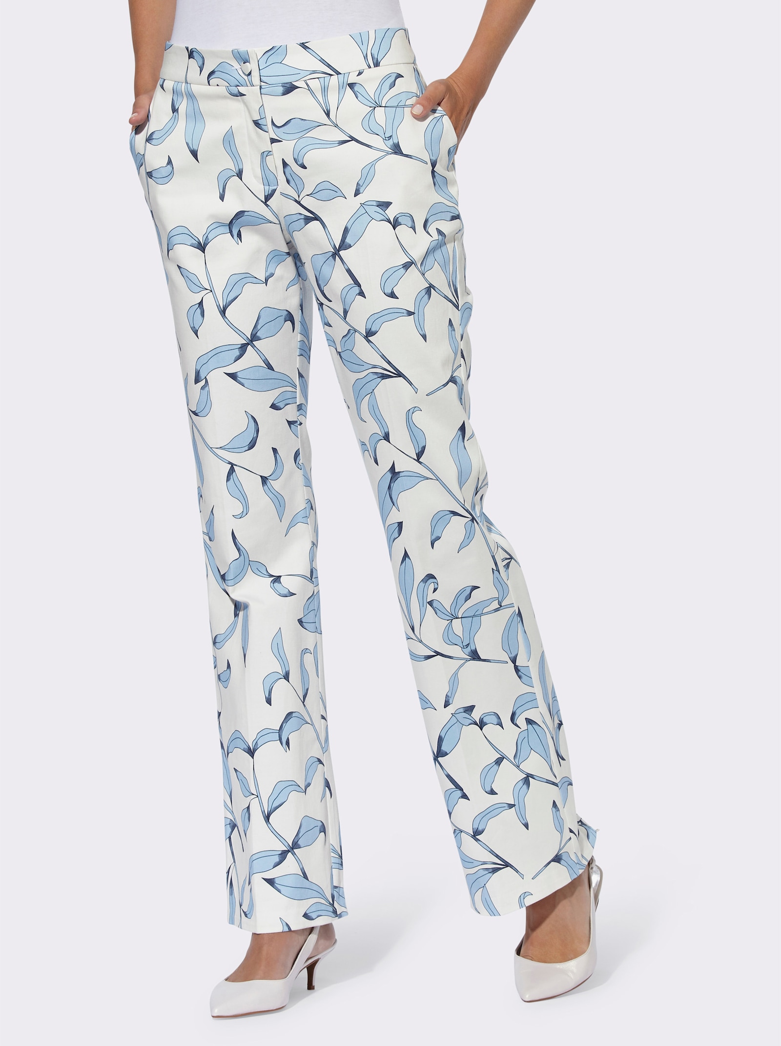 heine Druckhose , leicht ausgestellt - ecru-eisblau-bedruckt