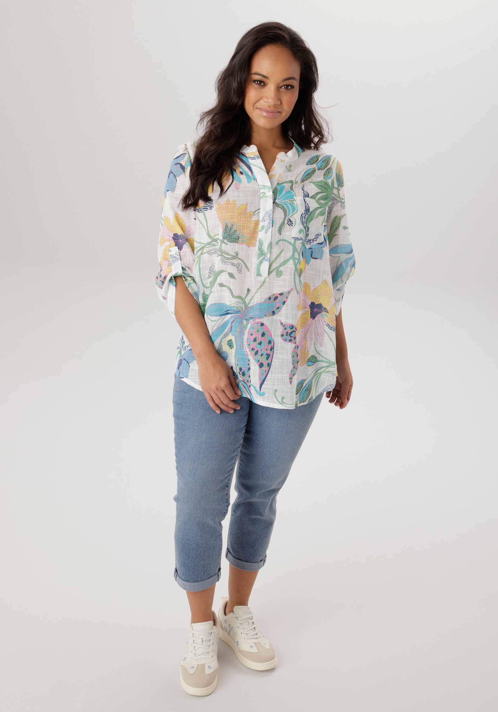 Aniston PLUS Schlupfbluse - weiß-türkis-gelb-pink-grün-blau