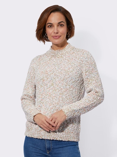 Bouclé-Pullover in Melange-Optik - flamingo-ecru-gemustert
