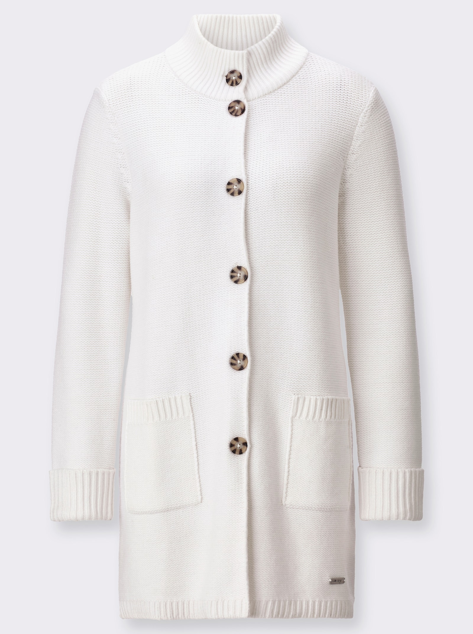 Longstrickjacke im modischen Linksstrick - ecru