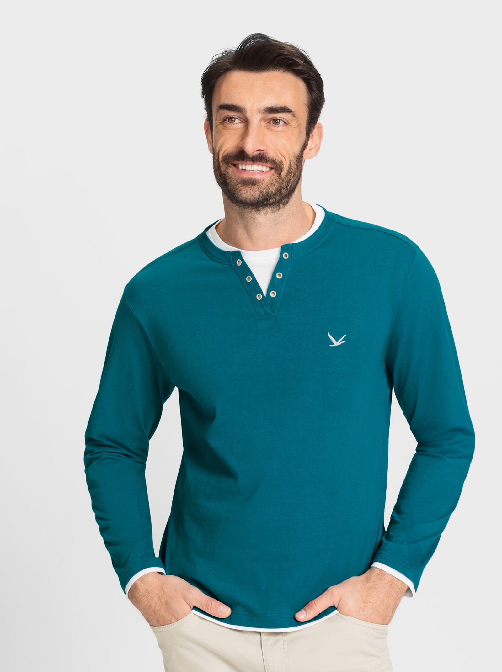 Catamaran Langarmshirt im Doppelpack - jeansblau + aquapetrol
