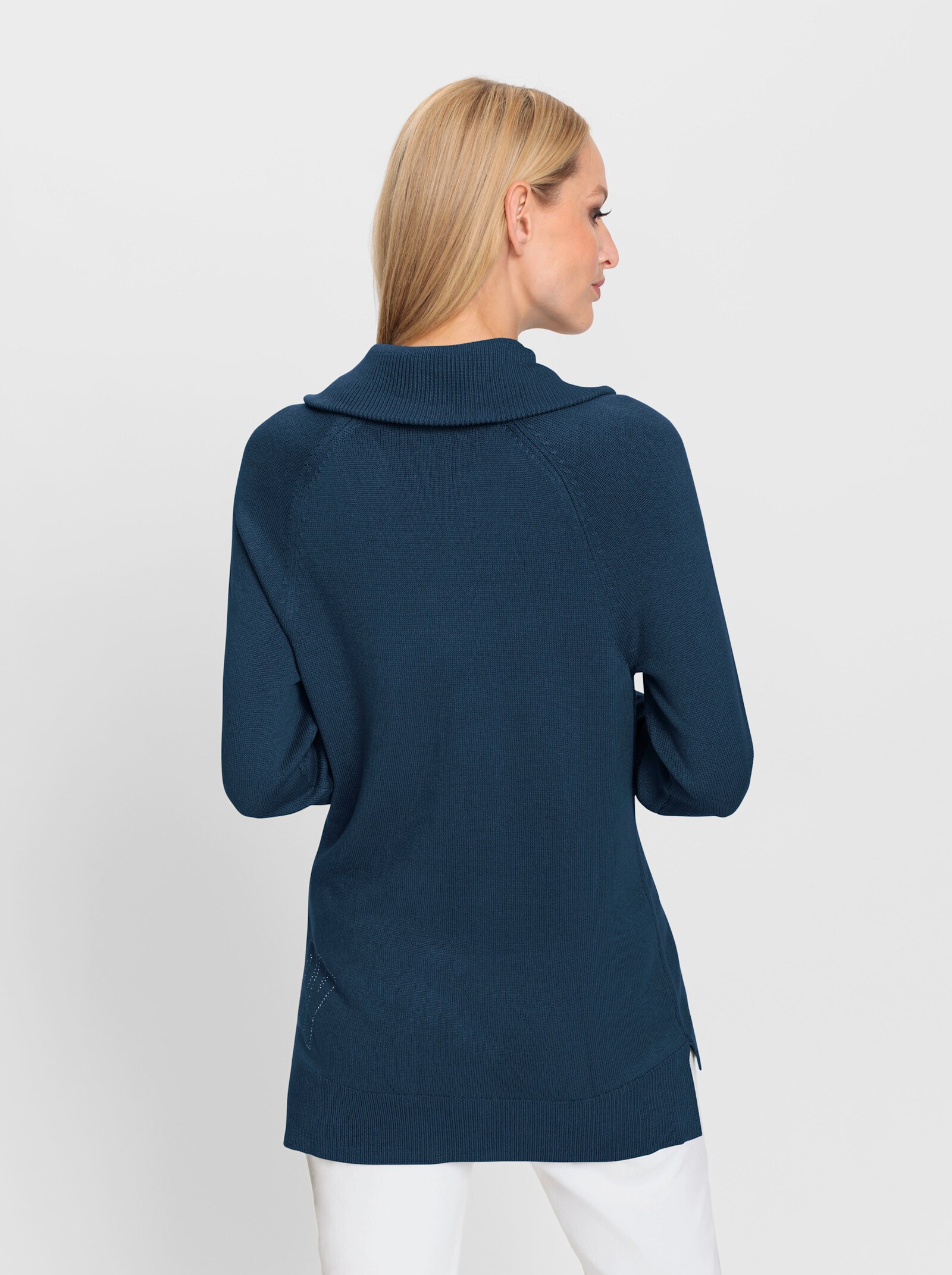 heine Pullover van fijntricot met schipperskraag - donkerblauw