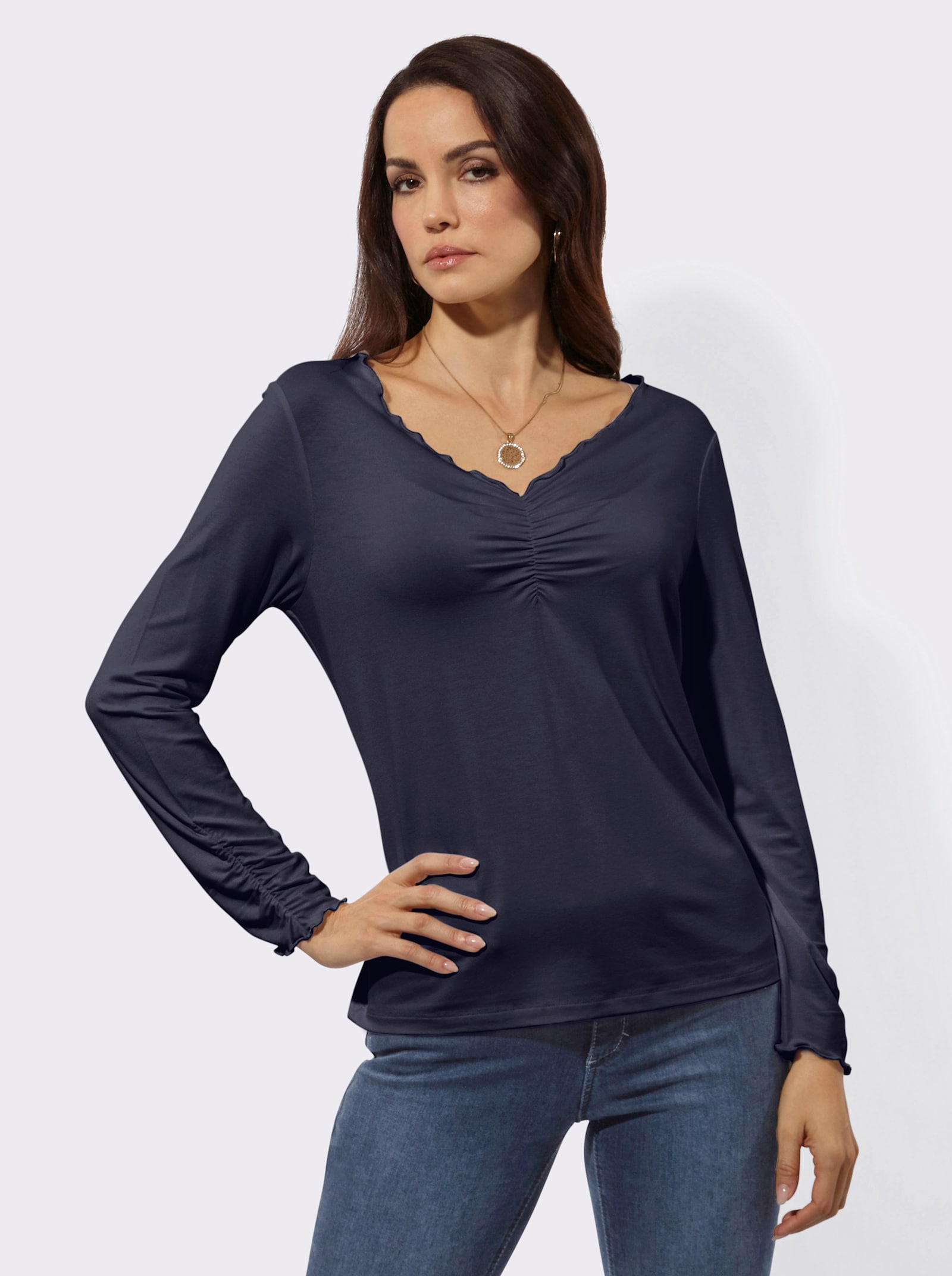 Langarmshirt mit V-Ausschnitt - marine