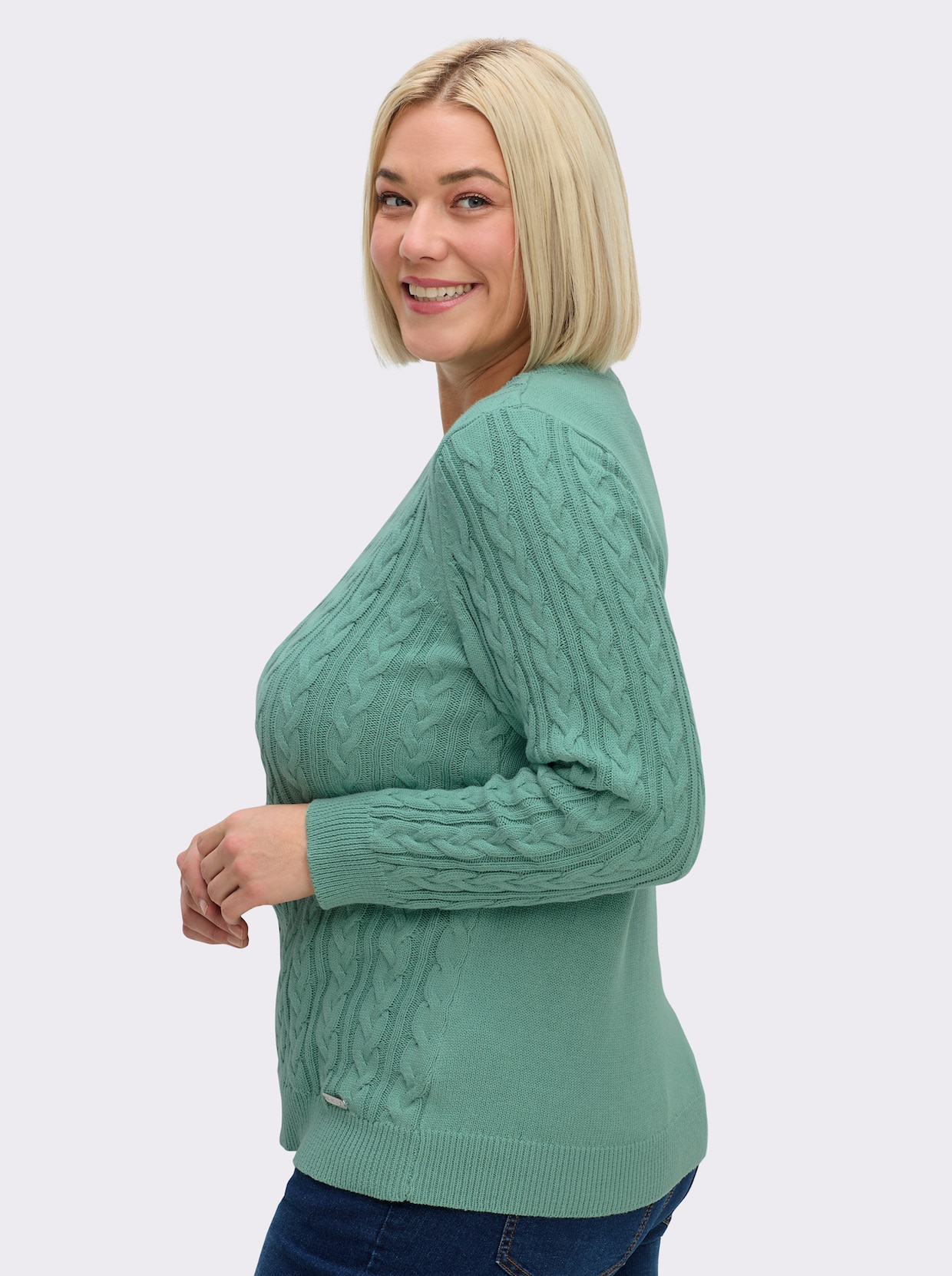 Strickpullover mit Zopfmuster - jadegrün