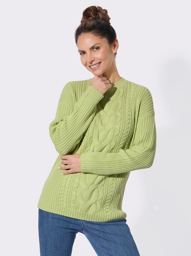 Rundhalspullover mit Zopfmuster - pistazie