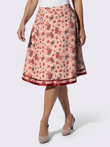 Trachtenrock in A-Form - beige-kirsche-bedruckt