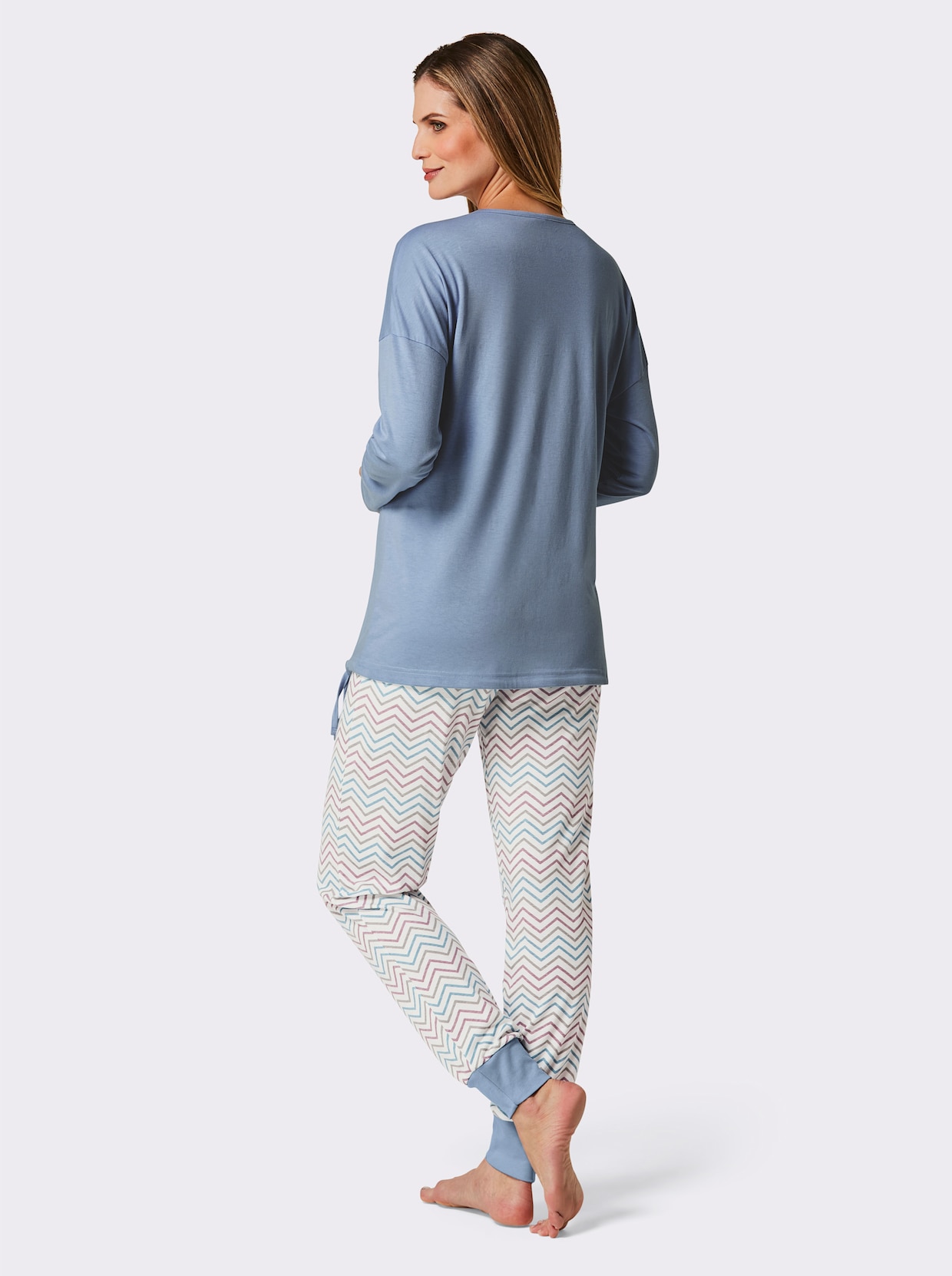 wäschepur Pyjama - bleu/mauve bedrukt