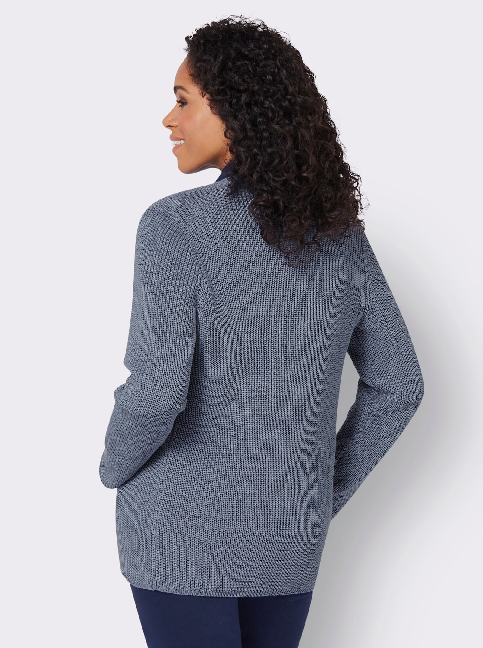 Cardigan in Rippenstrick - taubenblau