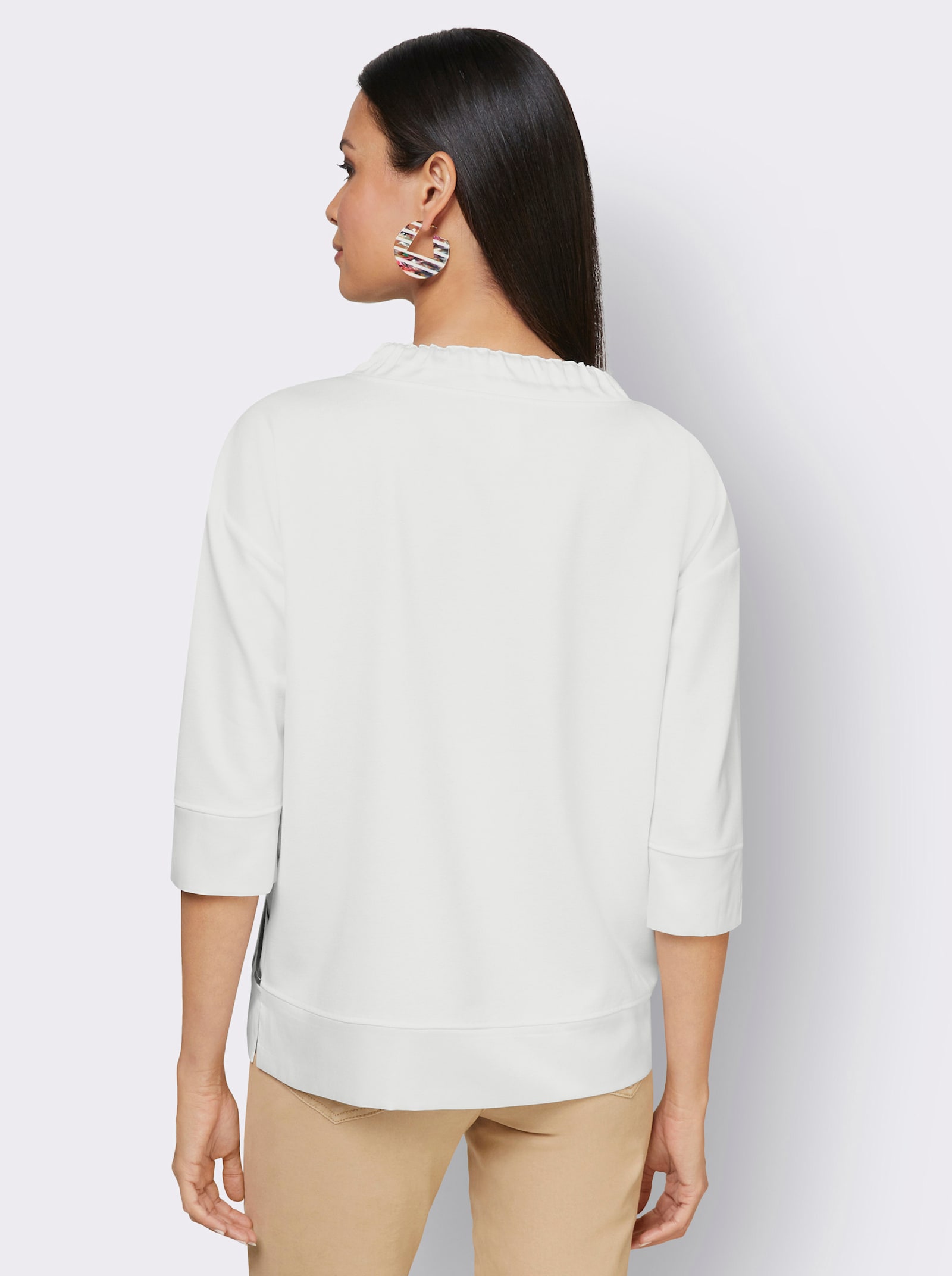 3/4-Arm-Shirt mit Schlitzen am Ärmel - ecru-schoko-bedruckt