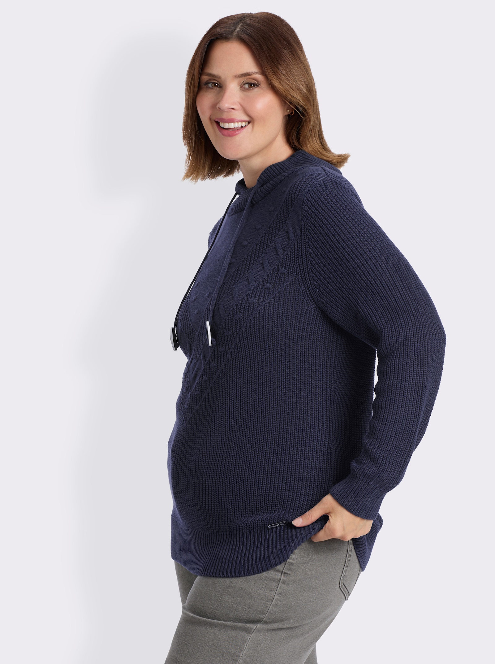 Strickpullover mit überlappendem Stehkragen - marine