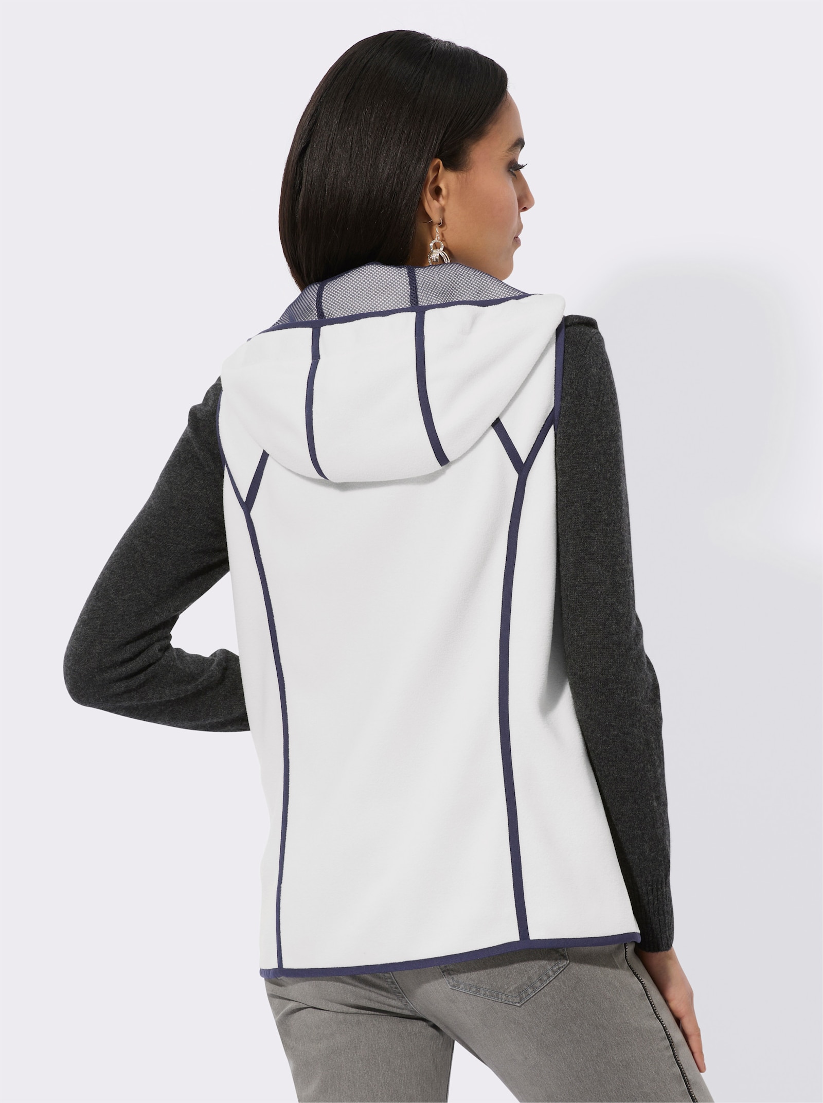 Fleeceweste mit weitenverstellbarer Kapuze - ecru