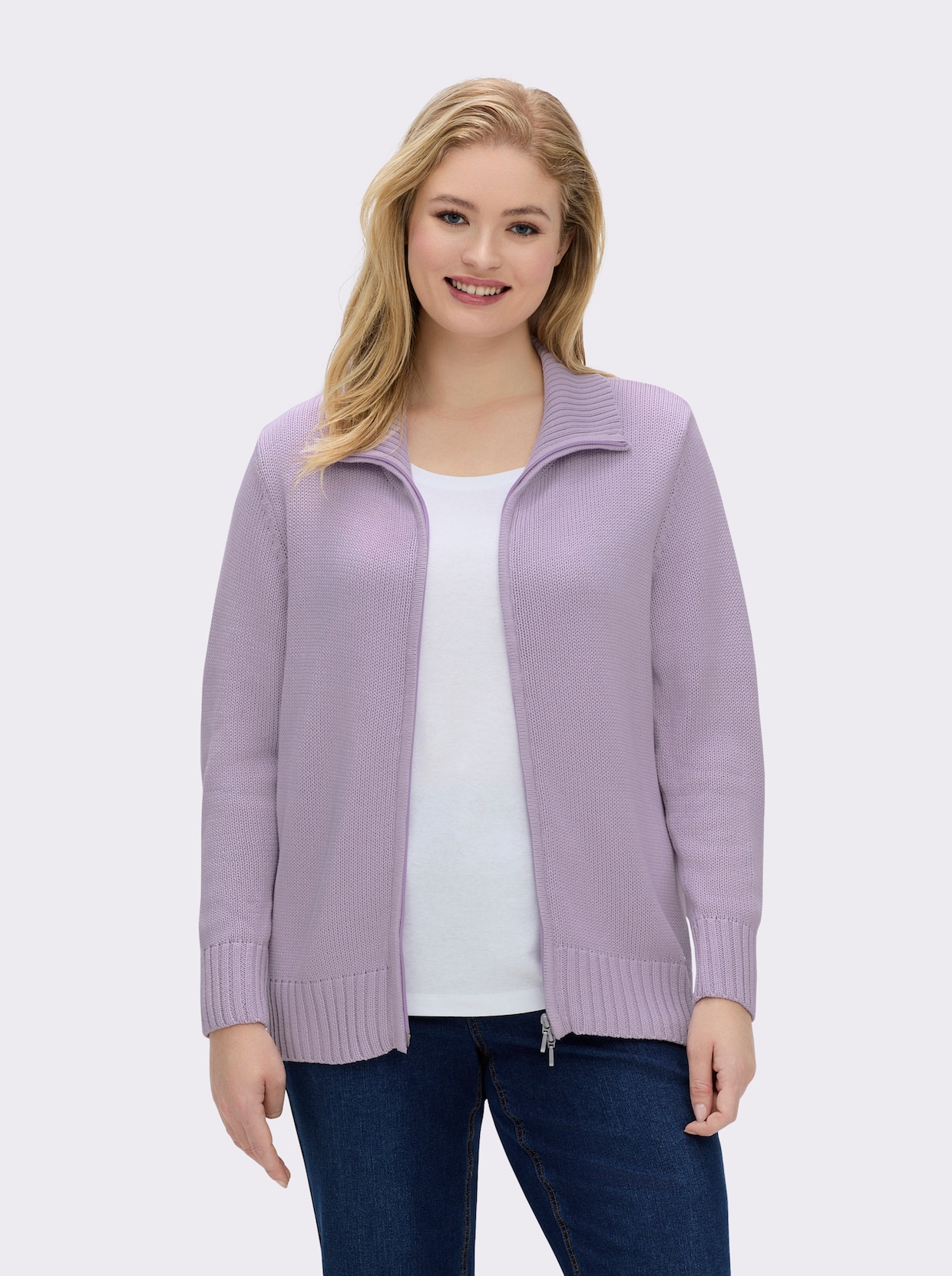 Strickjacke mit 2-Wege-Reißverschluss - flieder