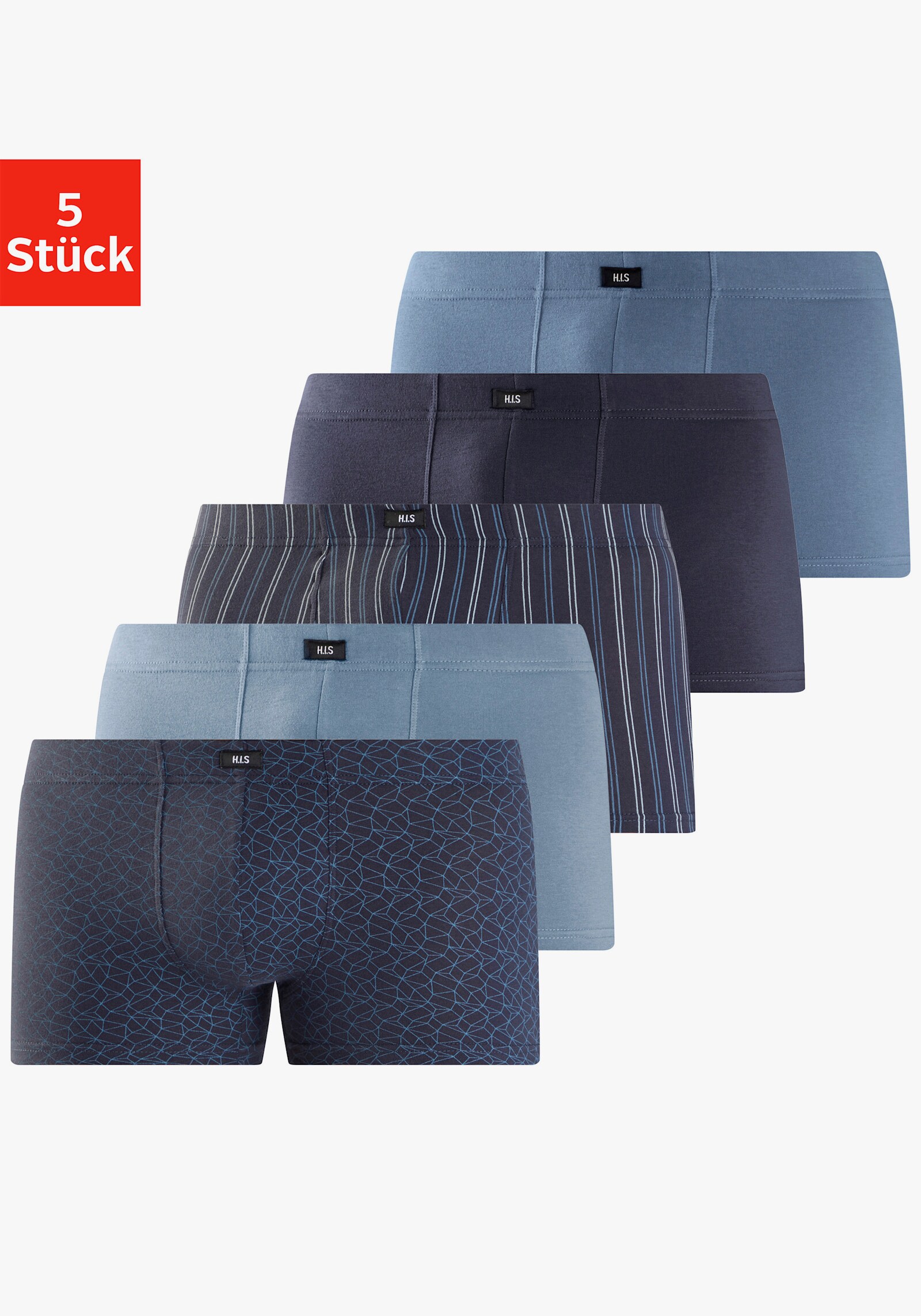 H.I.S Boxer - blau/navy/hellblau/navy-blau-gestreift/navy-blau-bedruckt