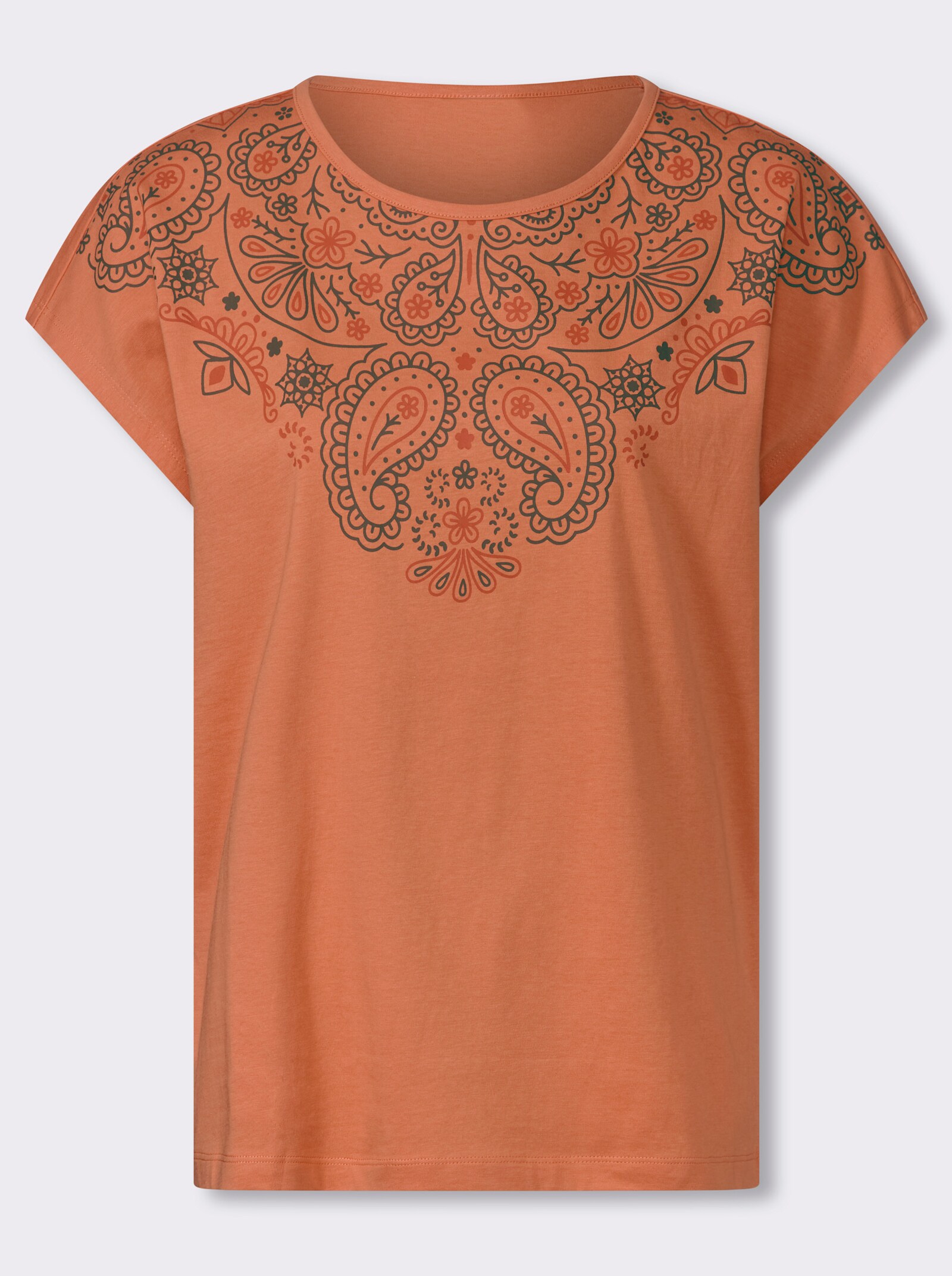 Rundhalsshirt mit Ornament-Muster - papaya