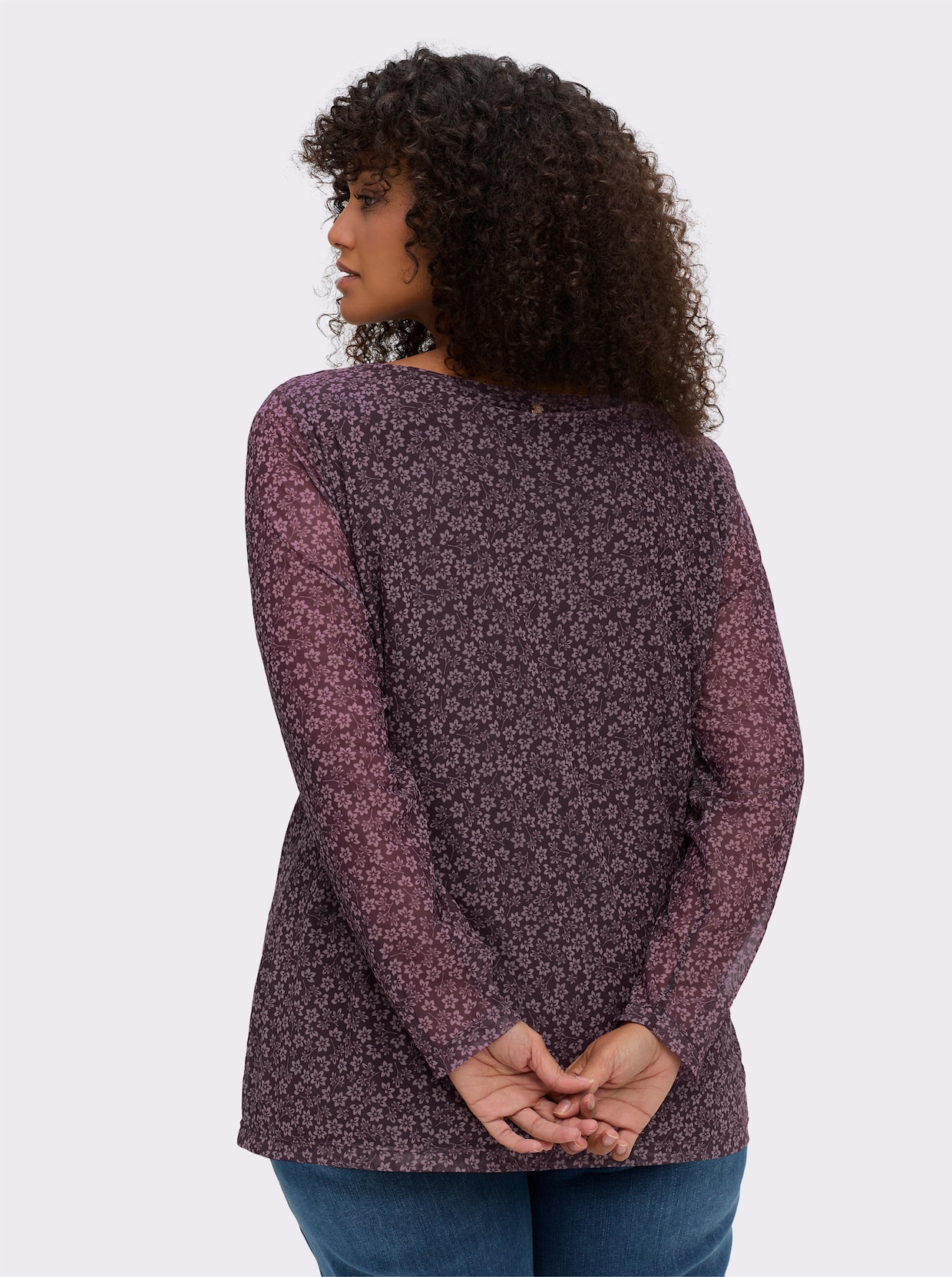 sheego Langarmshirt - aubergine-mauve-bedruckt