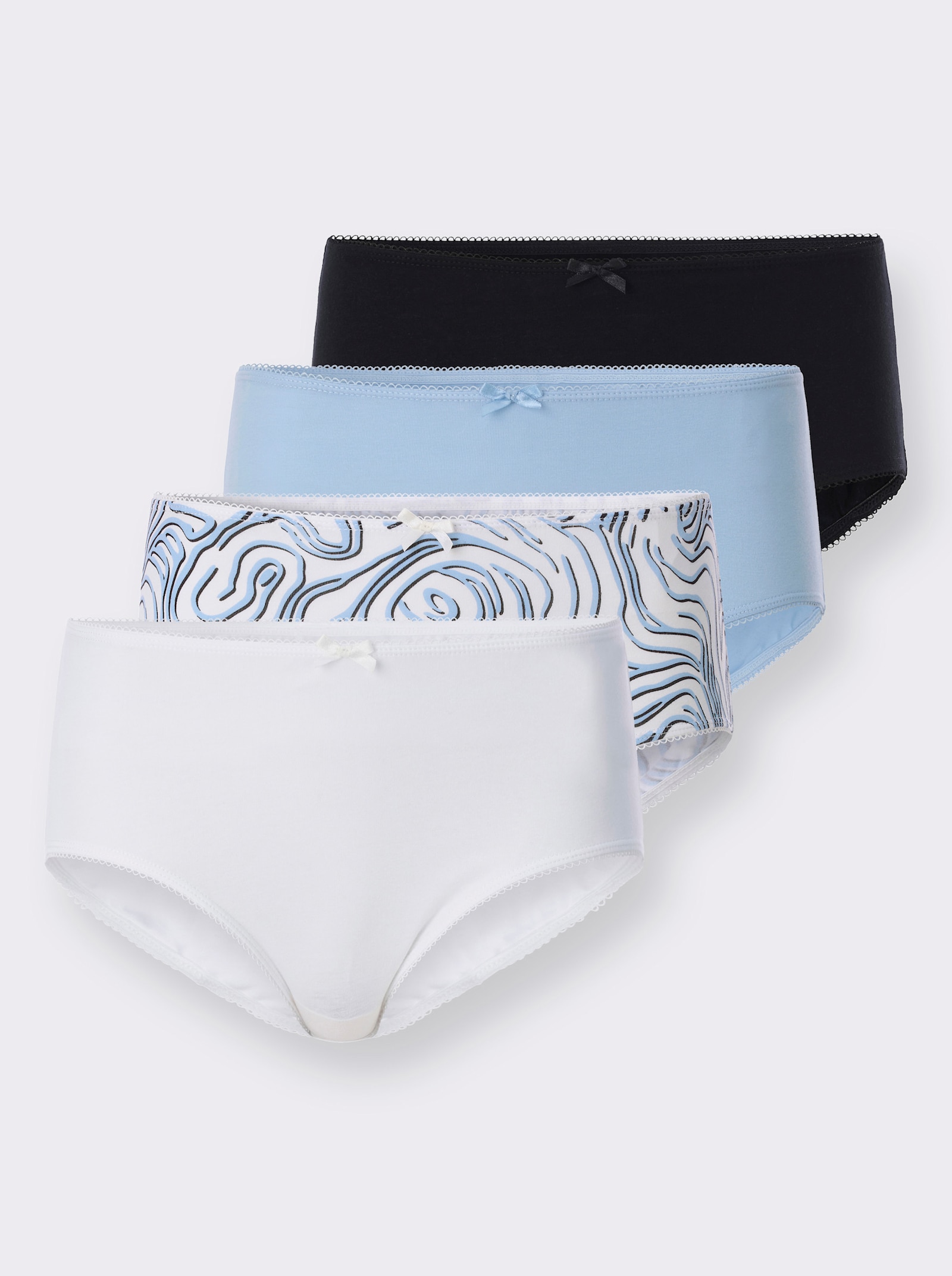 Hüftslip in der 4-Stück-Packung - ecru-bedruckt + eisblau + ecru + schwarz