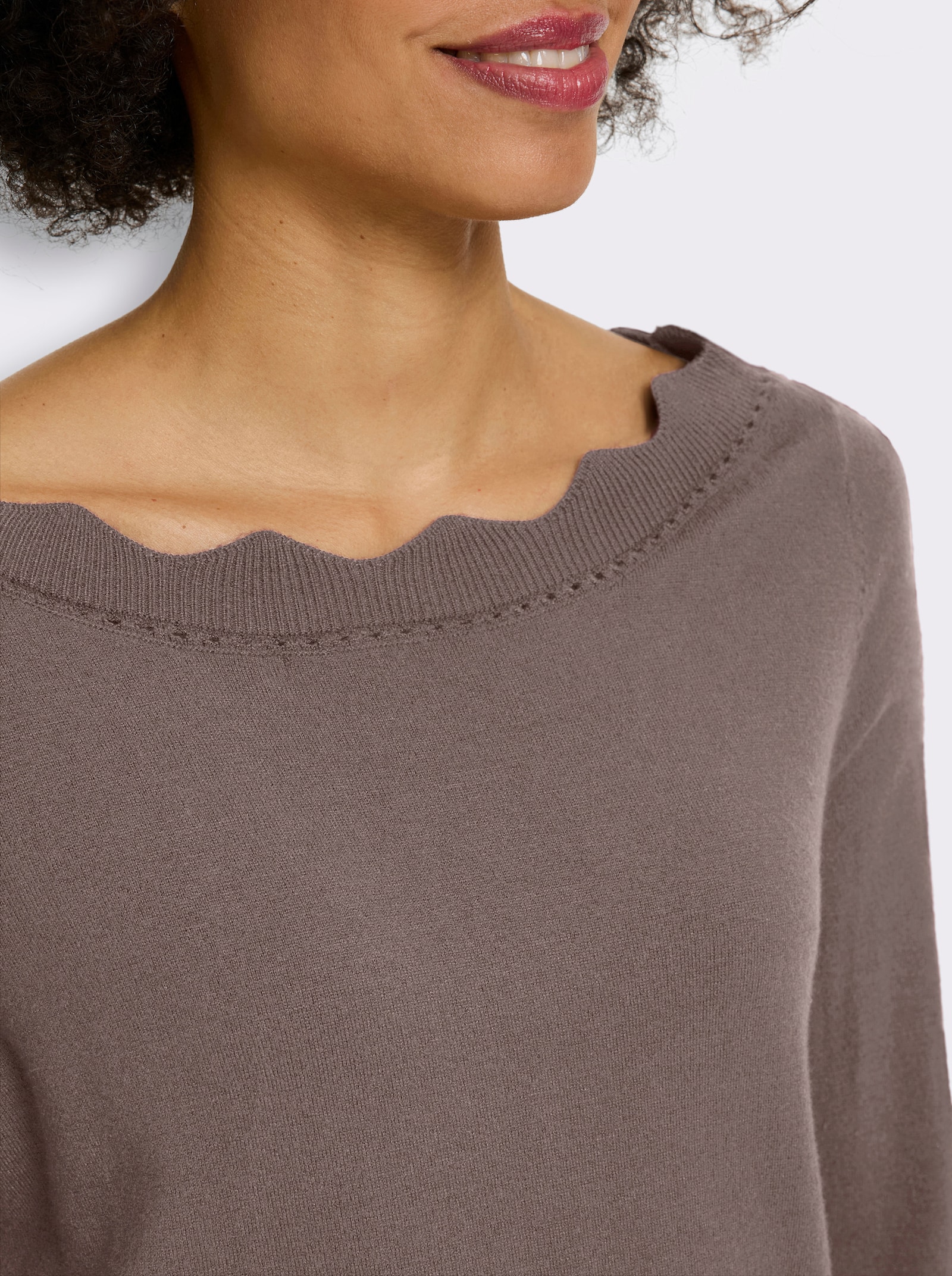 heine Feinstrickpullover mit Wellenkante - dunkeltaupe