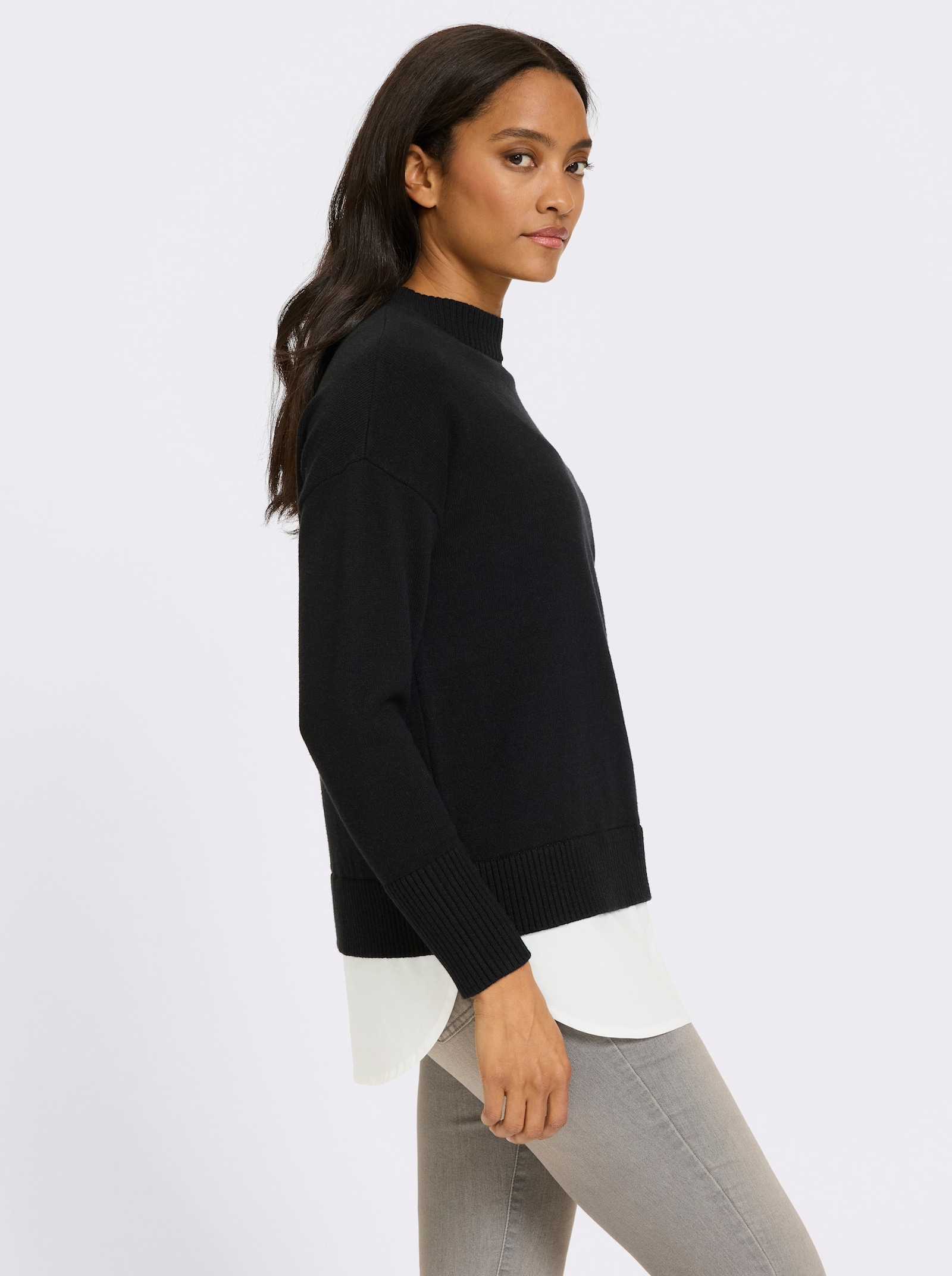 heine 2-in-1-pullover met blouse-inzet - zwart