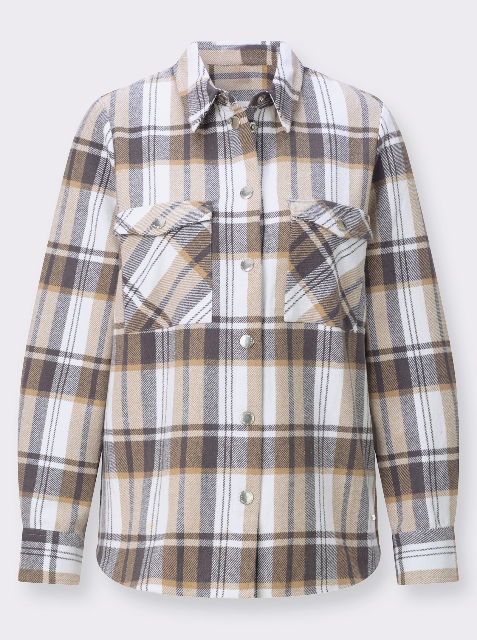 Flanellbluse im Karomuster - beige-anthrazit-kariert