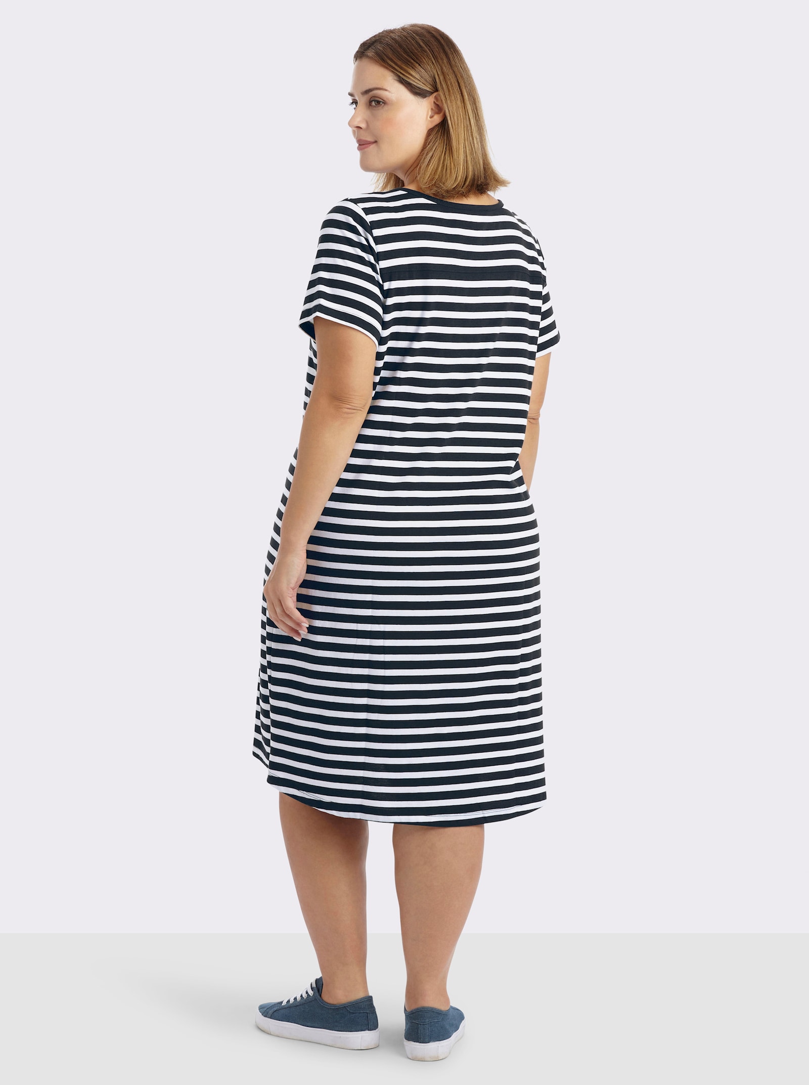 sheego Jerseykleid mit Streifenmuster - tiefblau-weiß-geringelt