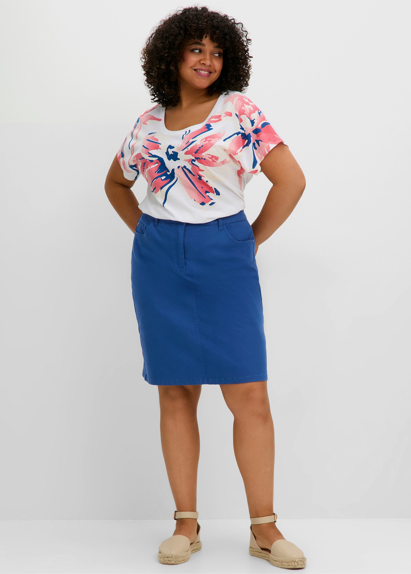 sheego Kokerrok van stretch-twill - bosbes