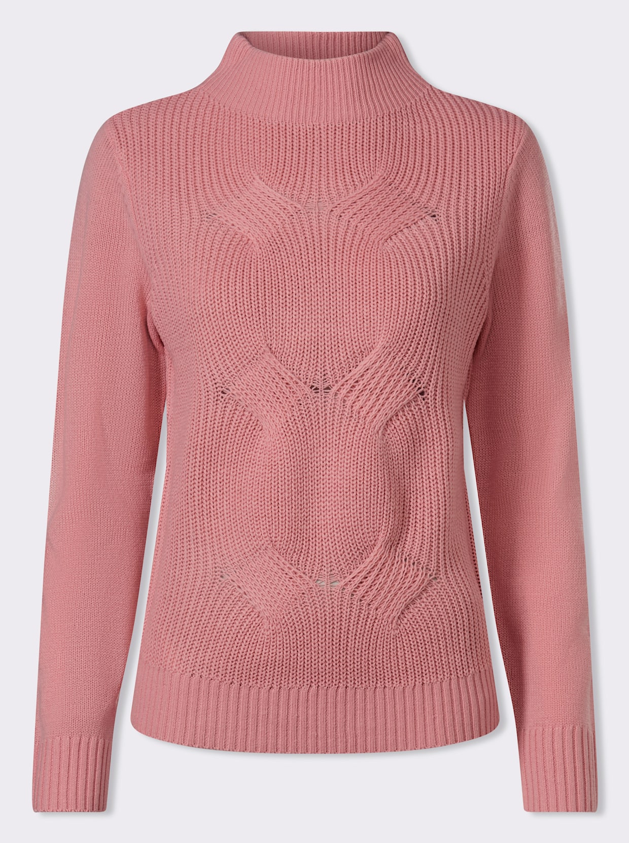 Pullover met rolkraag en kabelpatroon voor - rozenkwarts