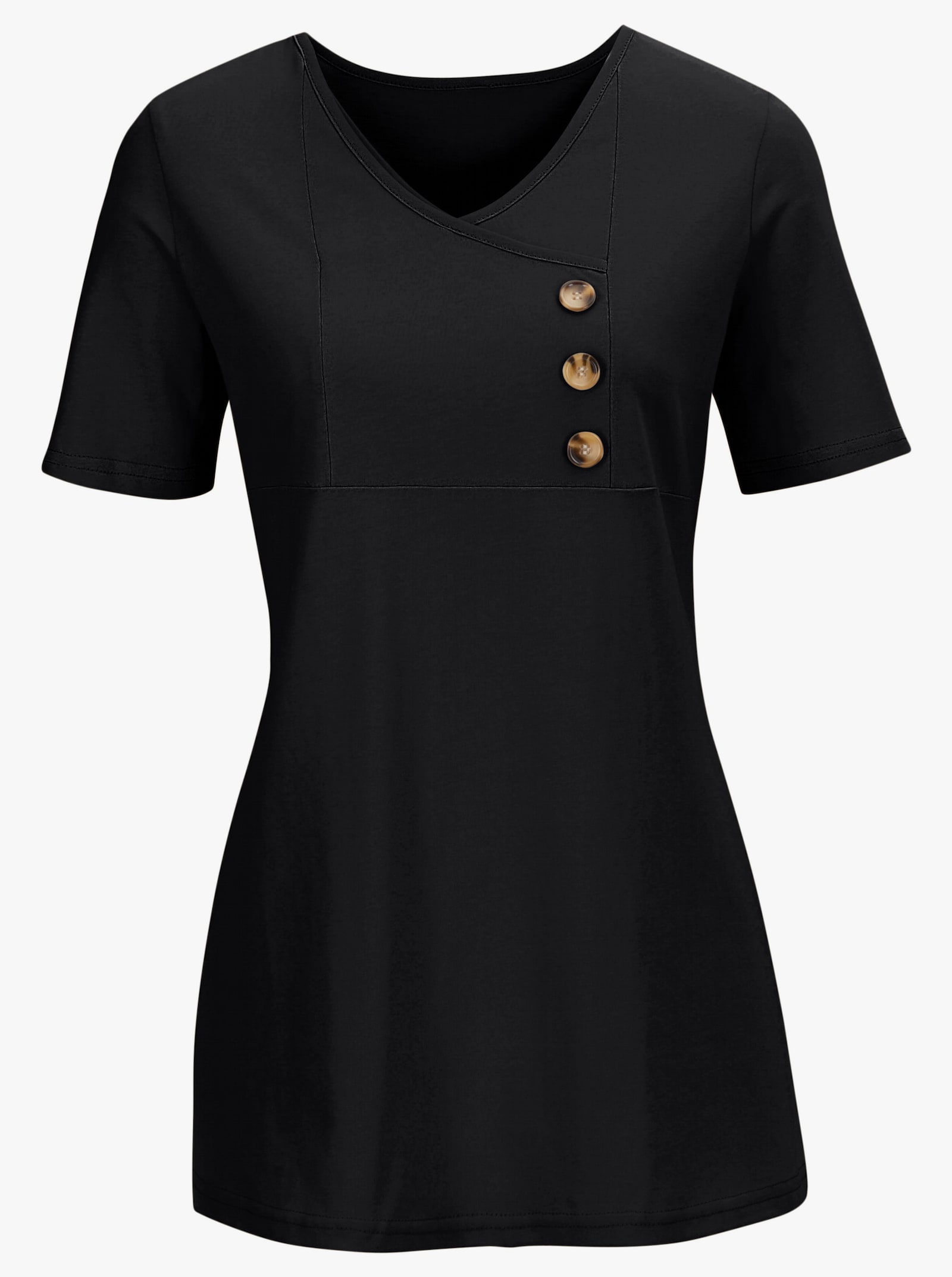 Tunikashirt mit Zierknöpfen in Holz-Optik - schwarz
