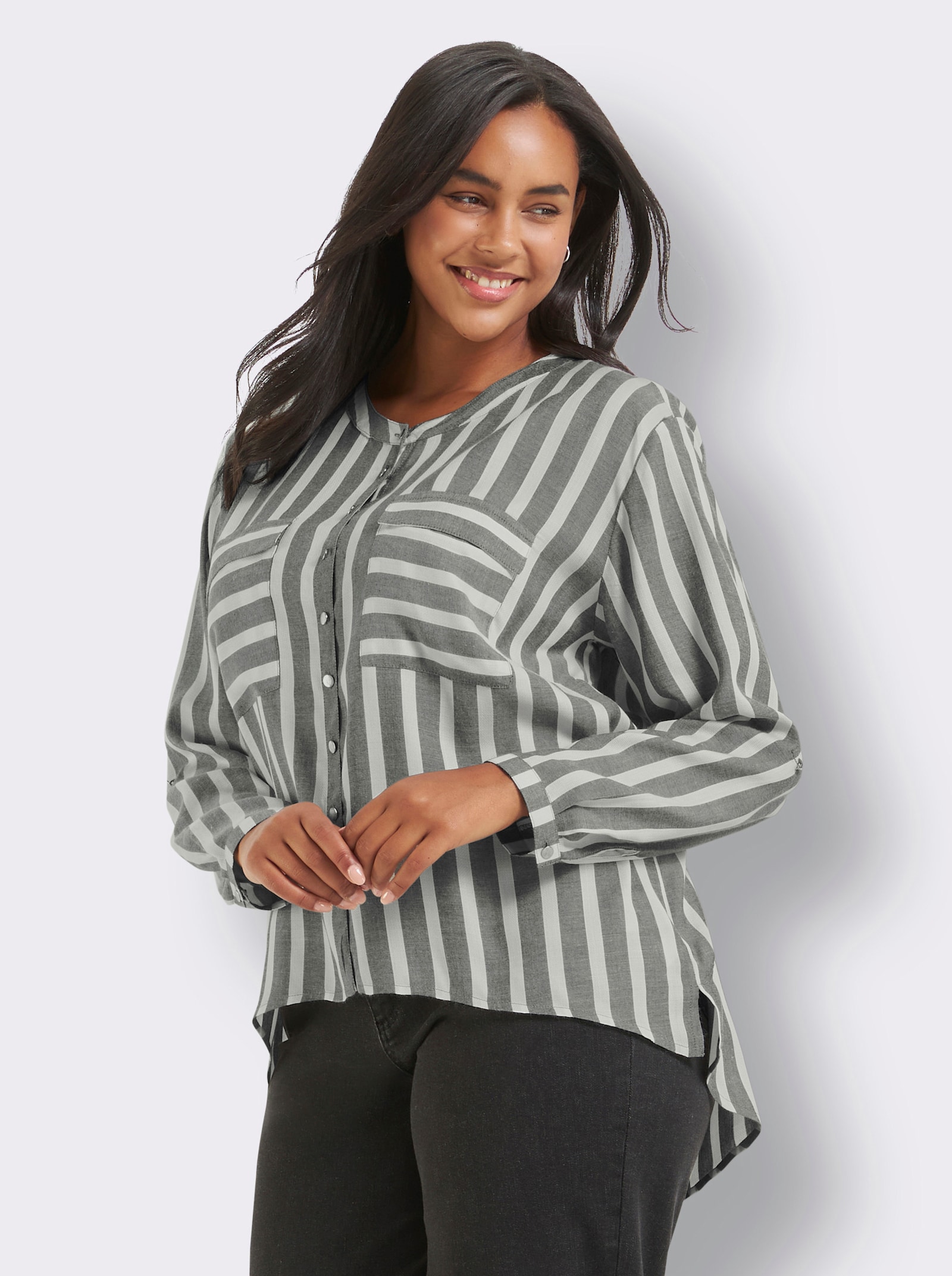 Gestreifte Bluse - weiß-grau-gestreift