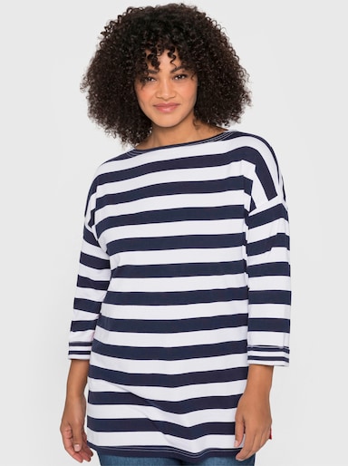 sheego Ringelshirt mit 3/4-Arm und U-Boot-Ausschnitt - marine