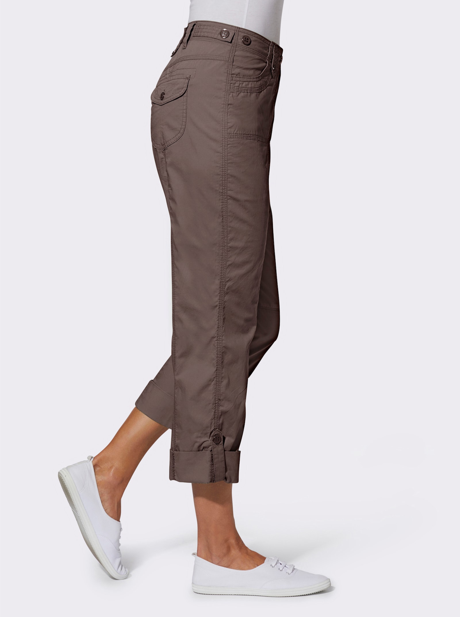 Baumwollhose mit krempelbaren Beinen - dunkeltaupe