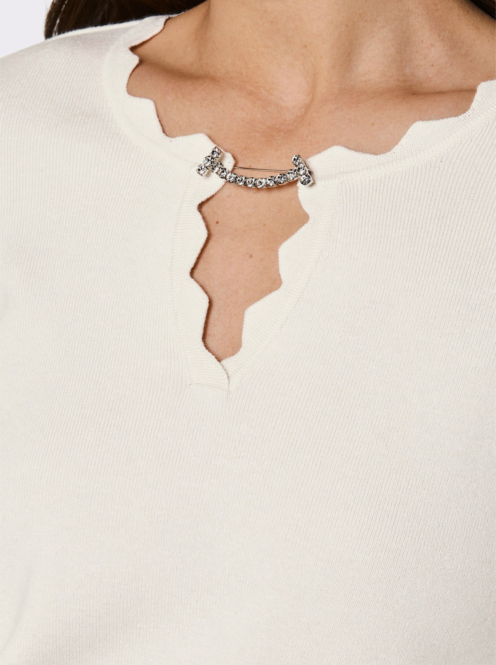 CREATION L PREMIUM Langarm-Pullover mit abnehmbarer Spange - ecru