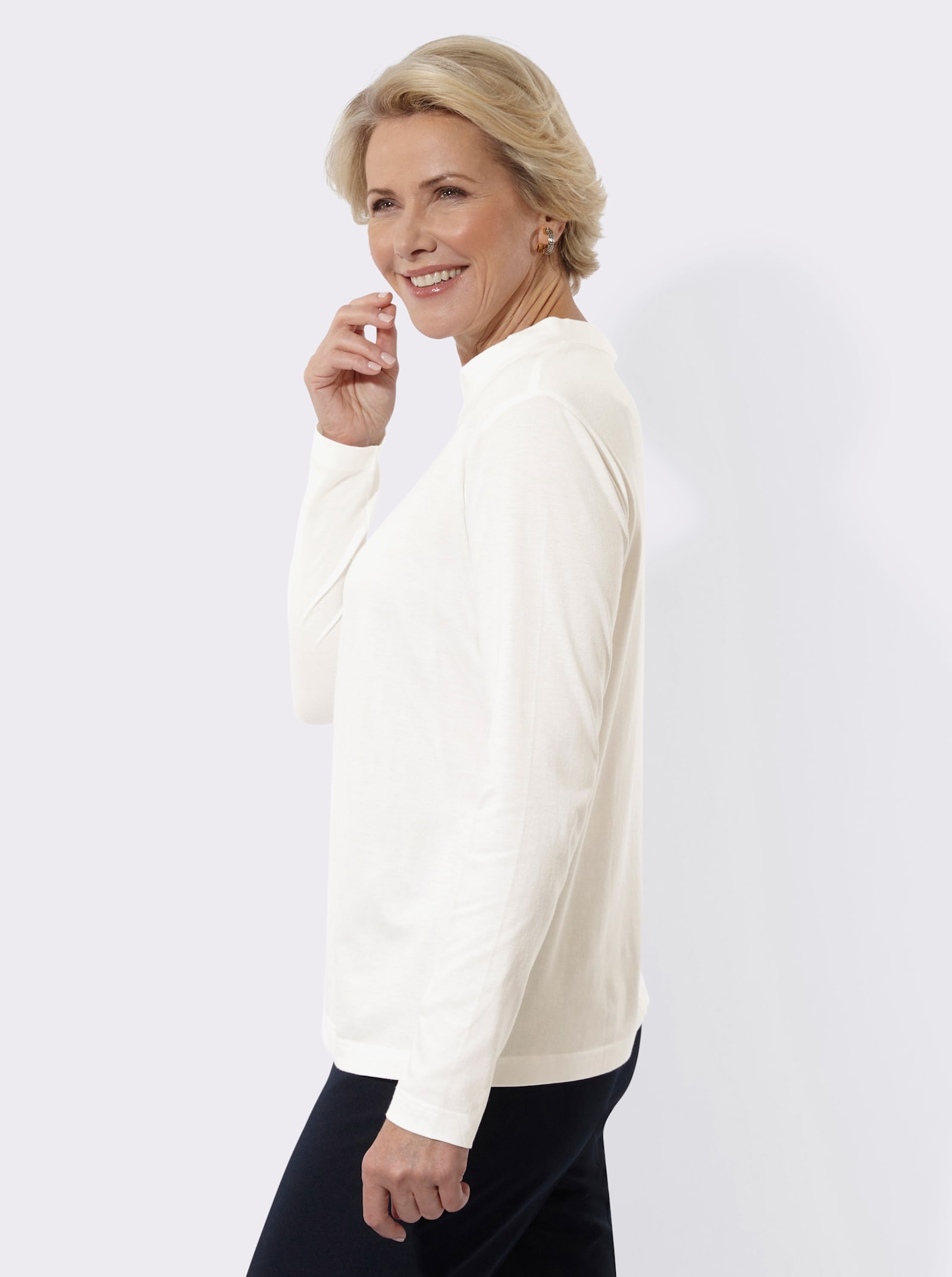 Stehkragenshirt mit Glitzersteinchen - ecru